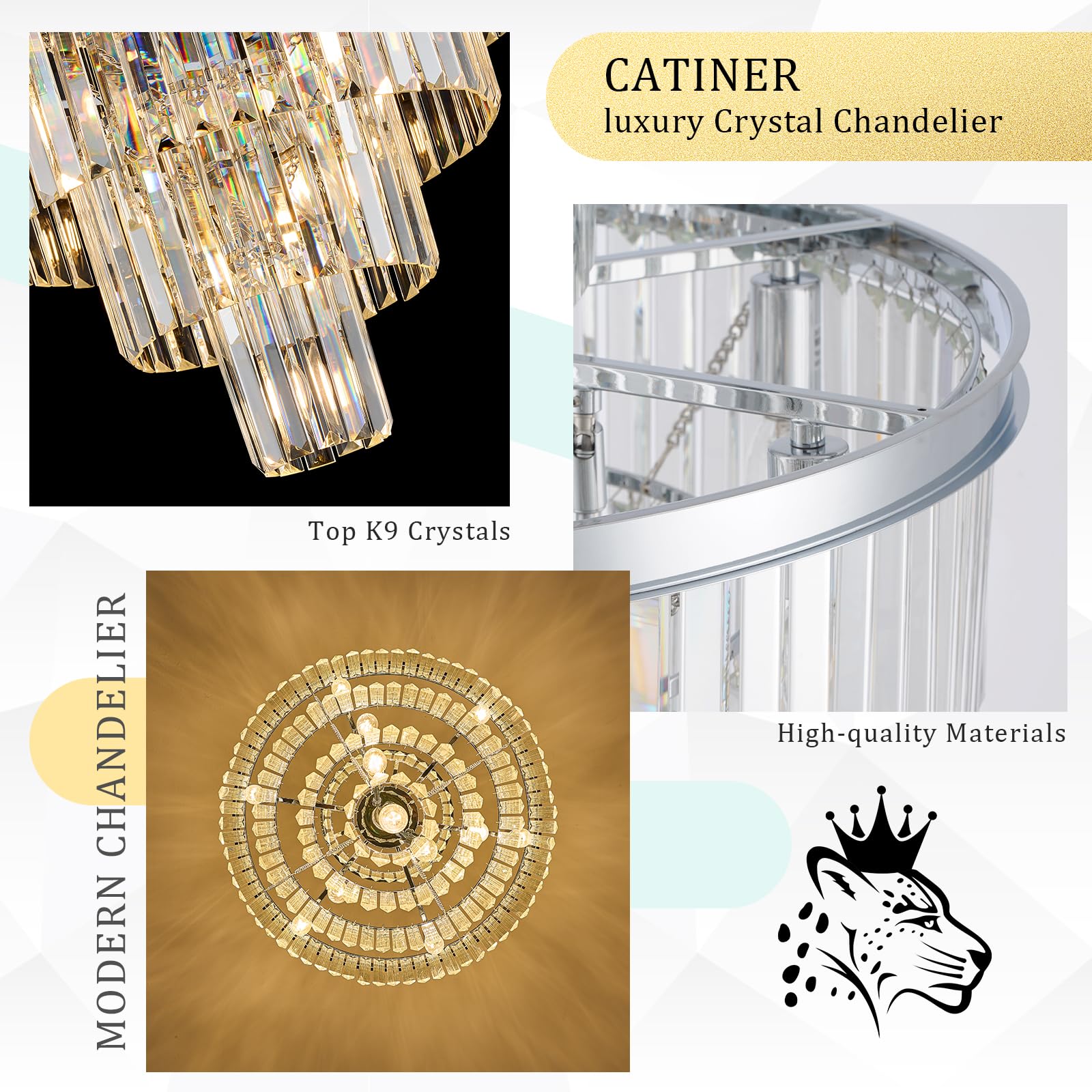 Modern Crystal Chrome Chandelier 15 Lights 24 Round Light Fixture stylish 5-Tier K9 Crystals Chandelier Contemporary Pendant Lighting For Dinning Room Living Room Foyer Kitchen