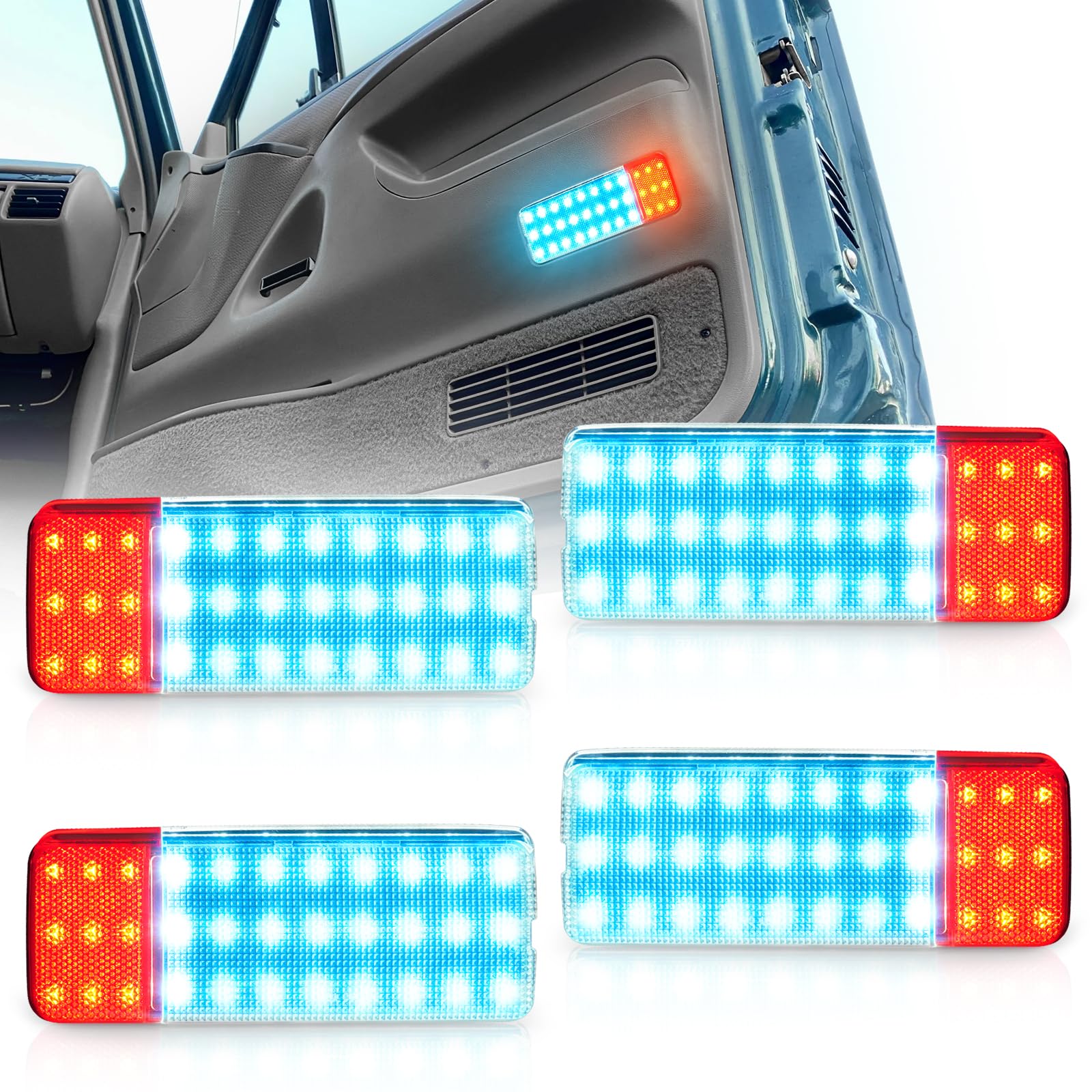 NEIFILES LED Interior Door Panel Lights Compatible with Ford Bronco F150 F250 1992-1996 F350 1992-1997 5X Brighter Reflector Courtesy Blue & Red Light Plug and Play  4PCS