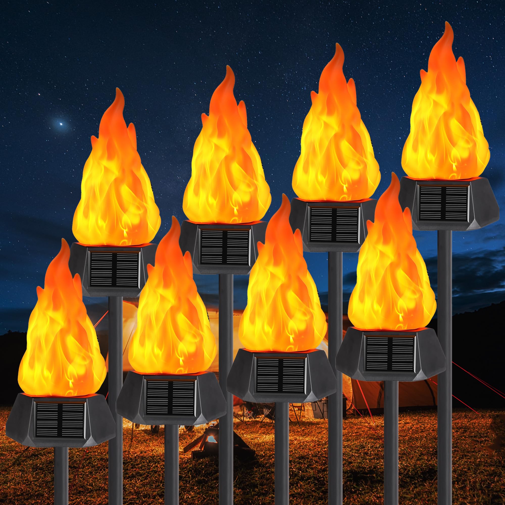 Toodour Solar Torch Lights - 8 Pack Waterproof LED Flickering Flame - Warm White - Outdoor Garden Christmas Decorations