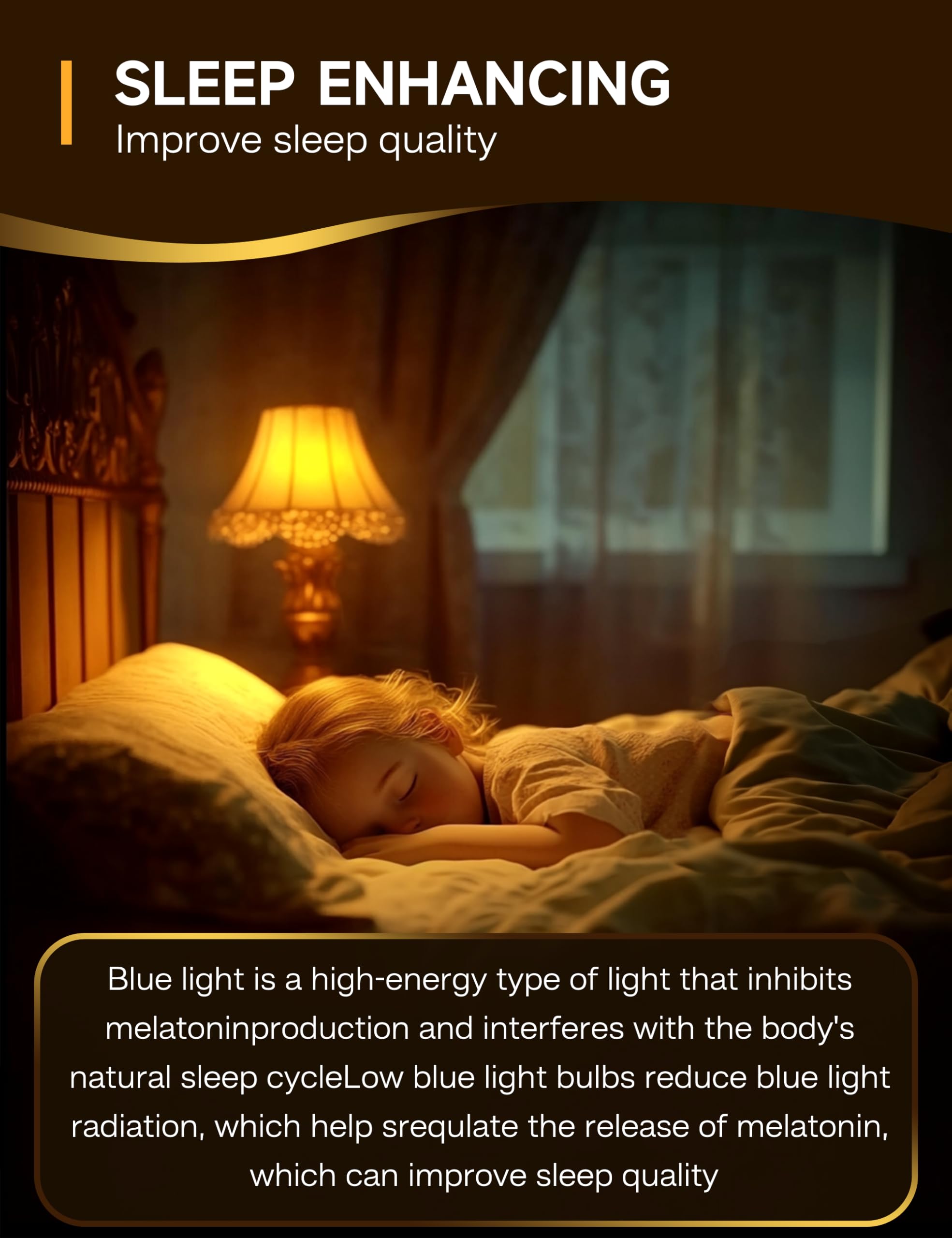 UNILAMP Sleep Aid Light Bulb, 3W Amber 1800K, Blue Light Blocking, E26 A19, 2 Pack, Mood Soothing Light for Bedroom & Nursery