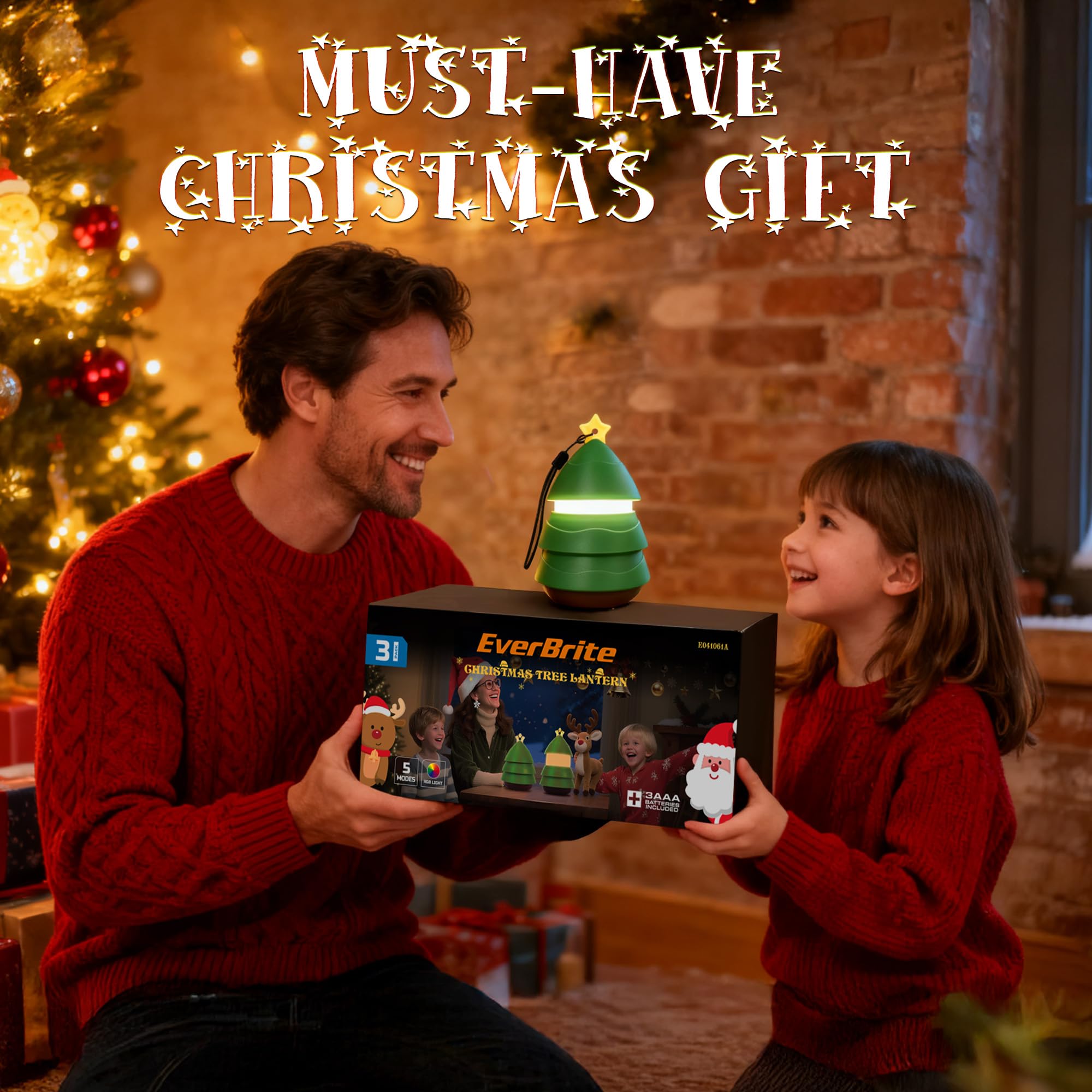 EverBrite Christmas Tree Lantern 3 Pack, 5 Light Modes, Green, Model E041061AE, Indoor & Outdoor Holiday Decoration