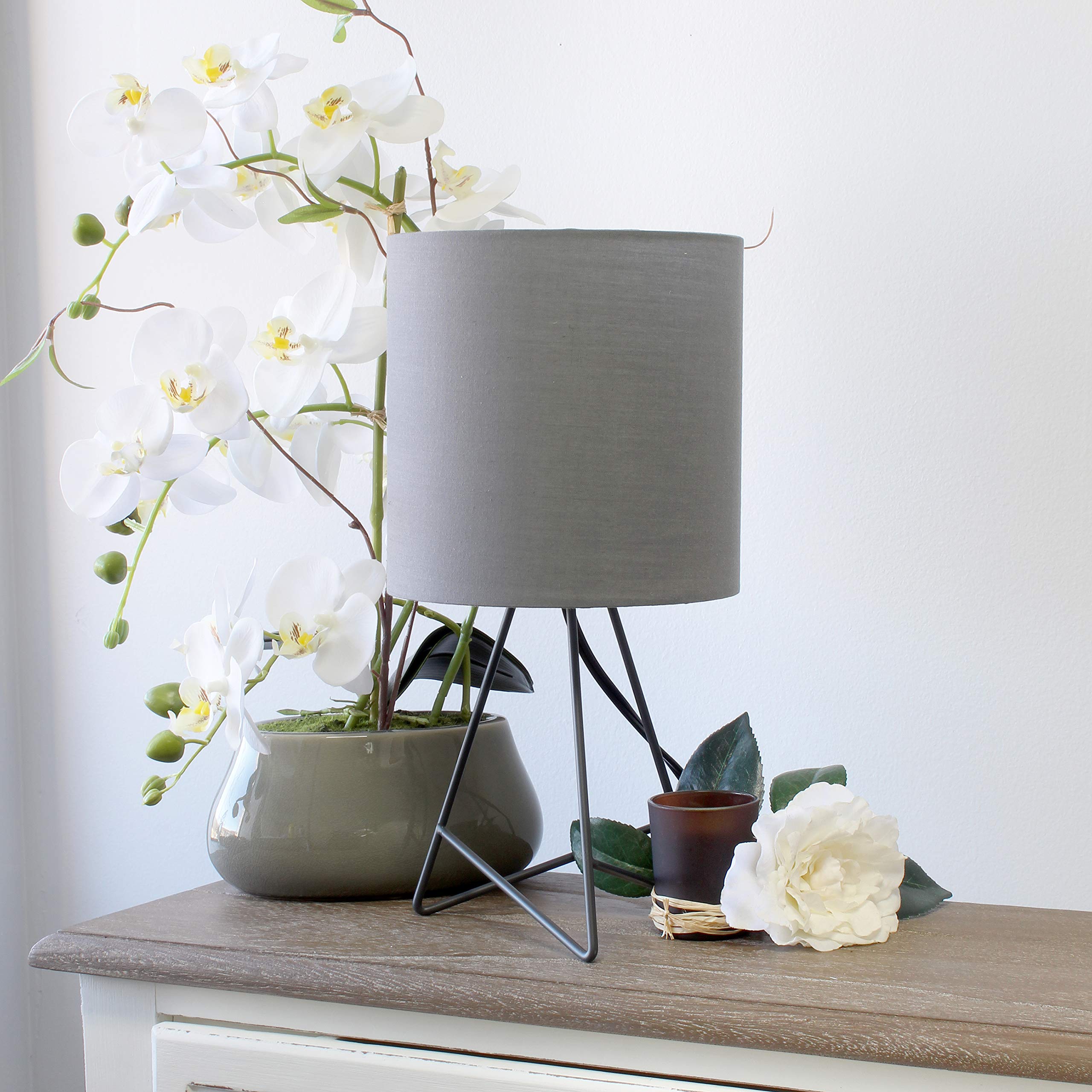 Simple Designs LT2066-GOG 14in Metal Table Lamp, Gray with Gray Fabric Shade, No Bulb Included