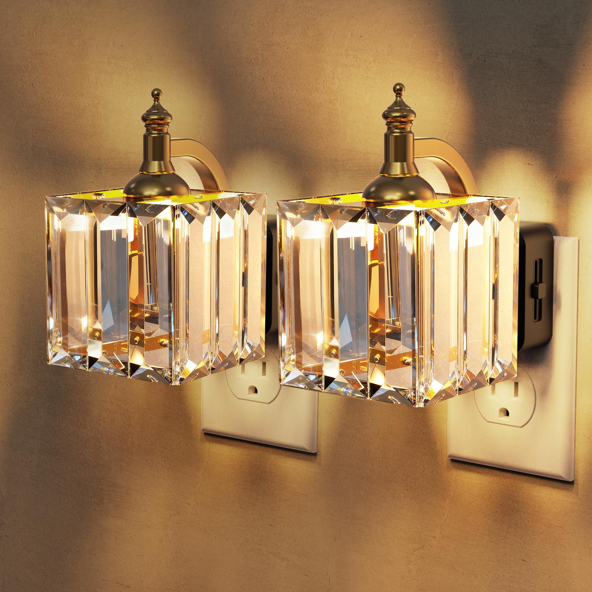 L LOHAS LED Night Light, 2 Pack Night Lights Plug into Wall, 3000K Soft White LED, Crystal Night Lights with Dusk to Dawn Sensor