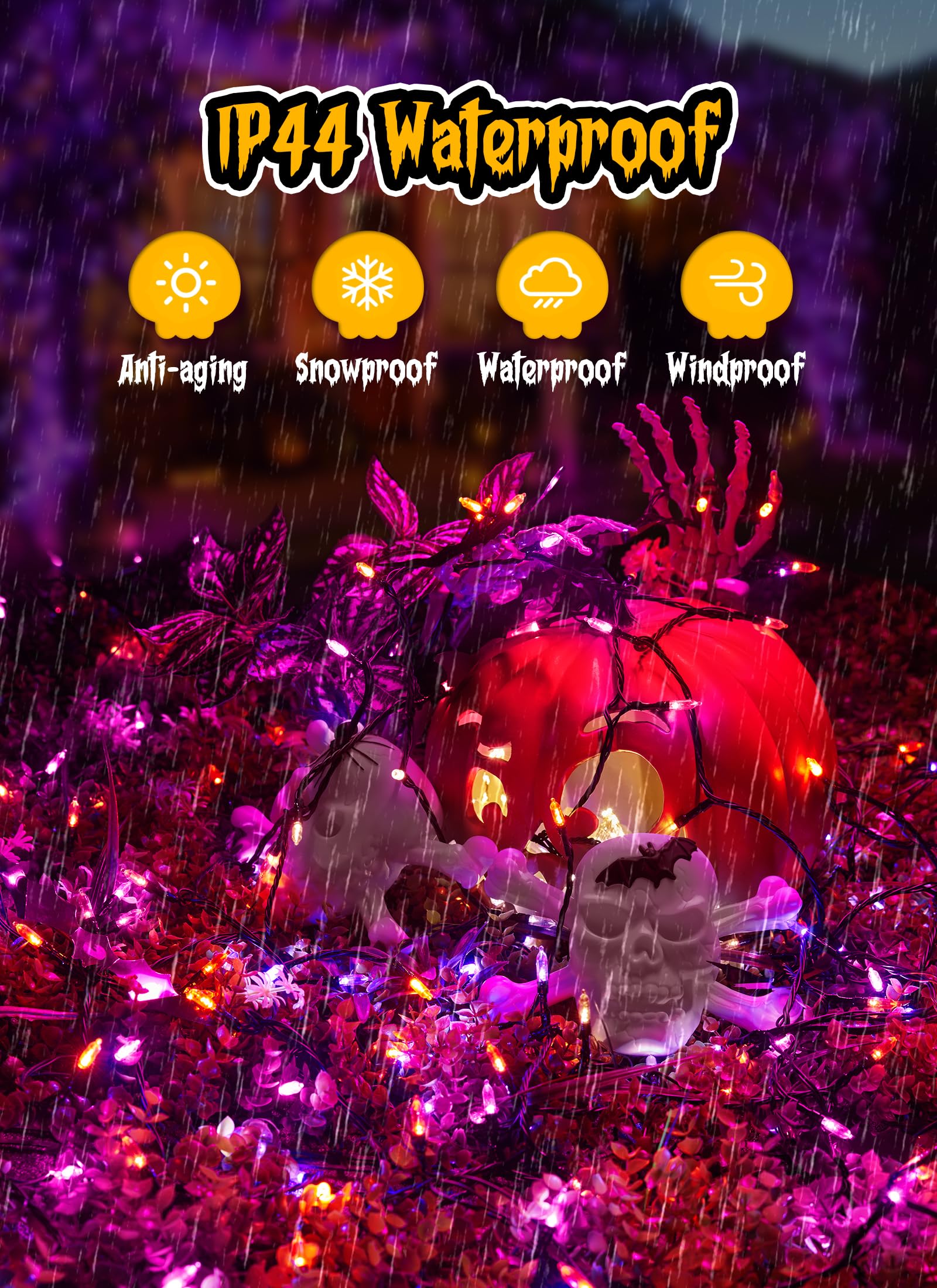 Minetom Outdoor Halloween Lights, 100 LED String Lights, 39 Feet, Waterproof, Orange & Purple, 8 Lighting Modes
