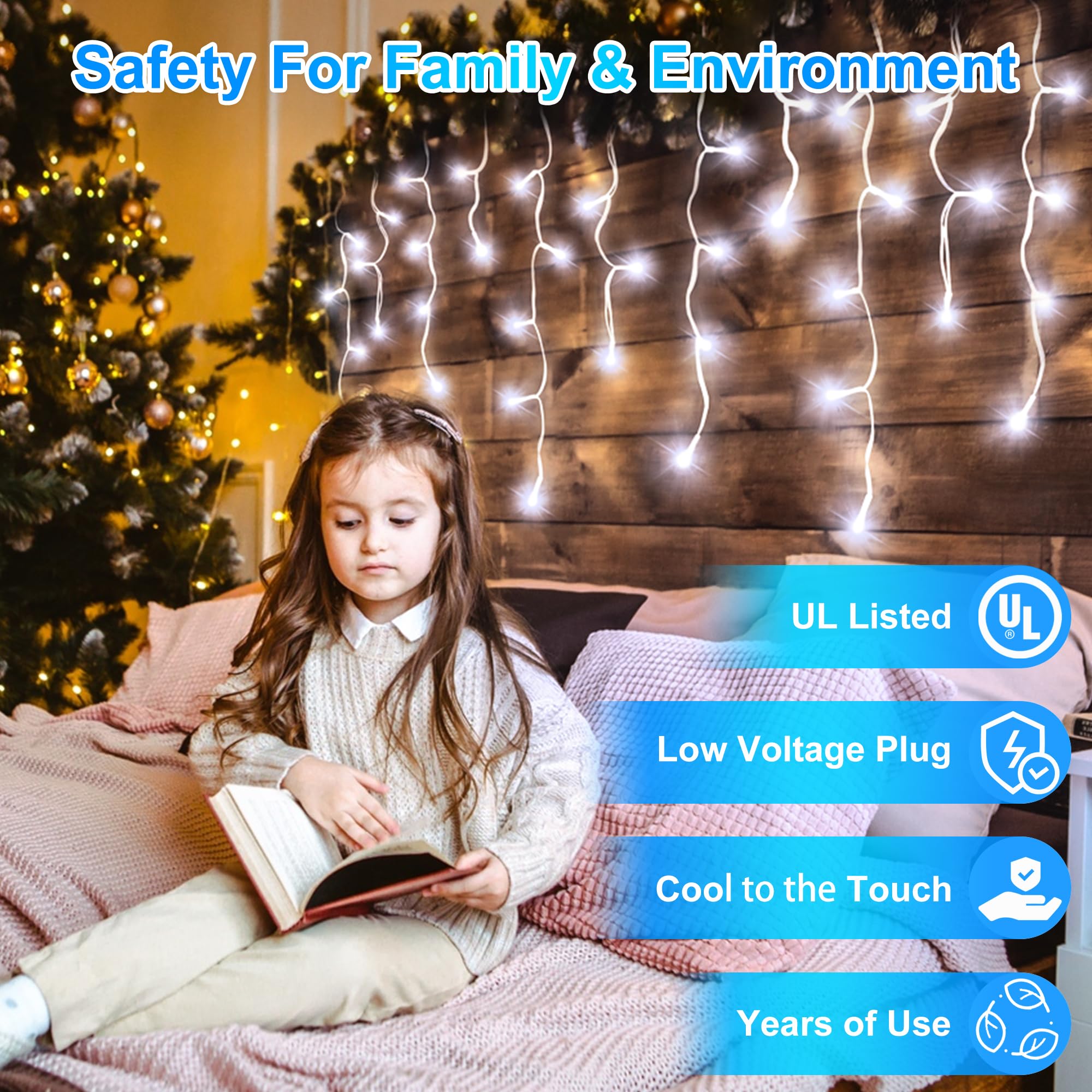 1296 Led Christmas Lights With 288 Drops, 131Ft Christmas String Lights With 8 Modes, Waterproof Outdoor Decorations Fairy Light