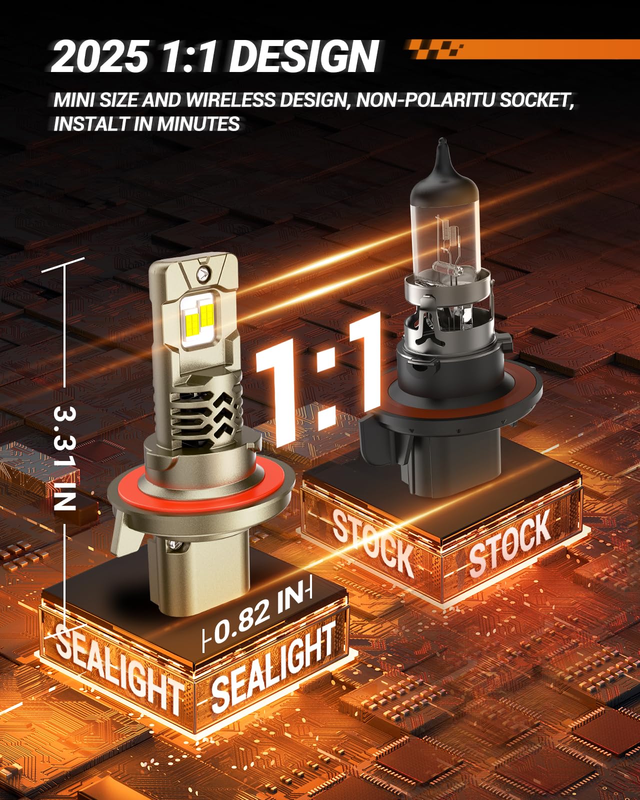 SEALIGHT H13/9008 LED Bulbs Hi/Low Beam 50,000LM 6500K Cool White, 10X Brighter, Long Life, Plug and Play, Pack