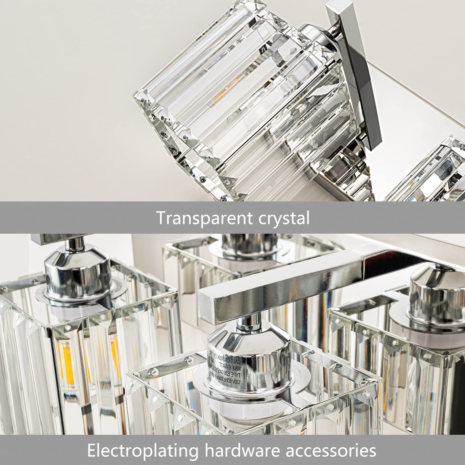 Fdpby Modern Bathroom Vanity Light 5-Lights Modern Chrome Crystal Bathroom Wall Light Bathroom Vanity Light Fixtures
