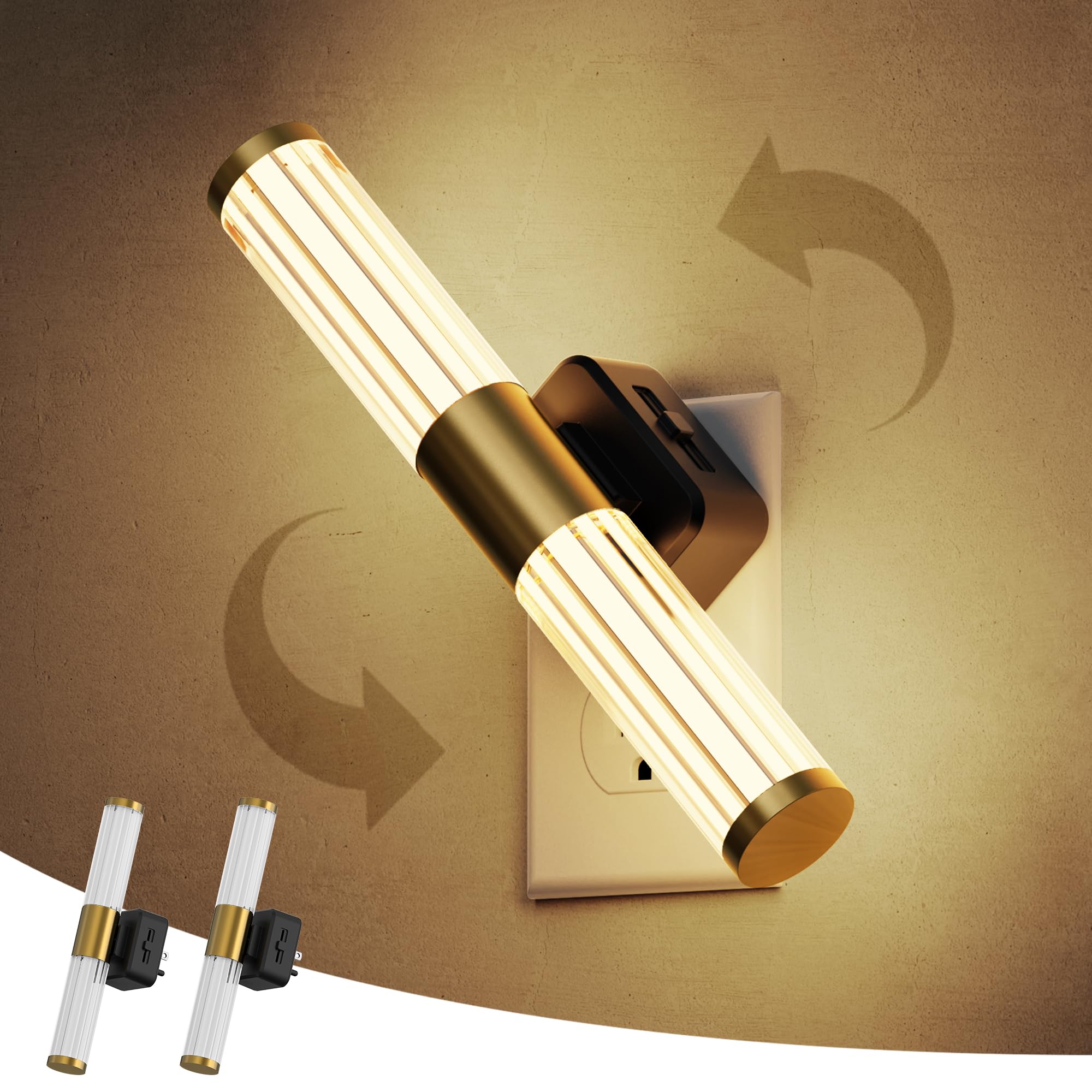 L LOHAS LED Rotating Night Light  Night Lights Plug into Wall  Auto Nightlight Dimmable 100LM  Light Sensor  3000K Soft Light  LED Acrylic Nightlight Plug in for Bedroom Bathroom Hallway Kitchen 2Pack