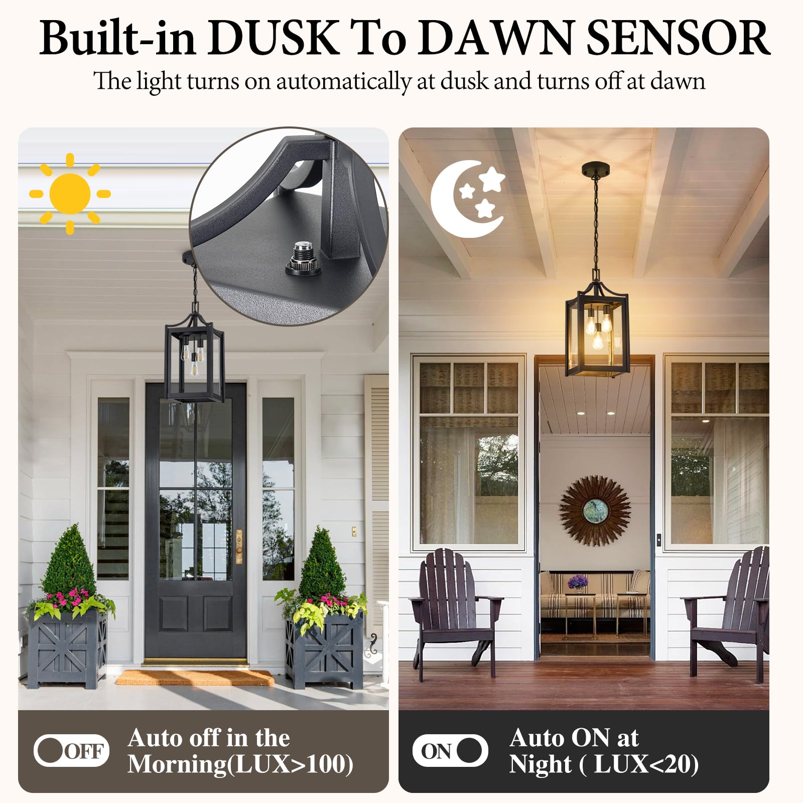 Osimir Outdoor Pendant Light - 18.5" Large Black Chandelier with Clear Glass, Adjustable Chain, Model OS-KY1004