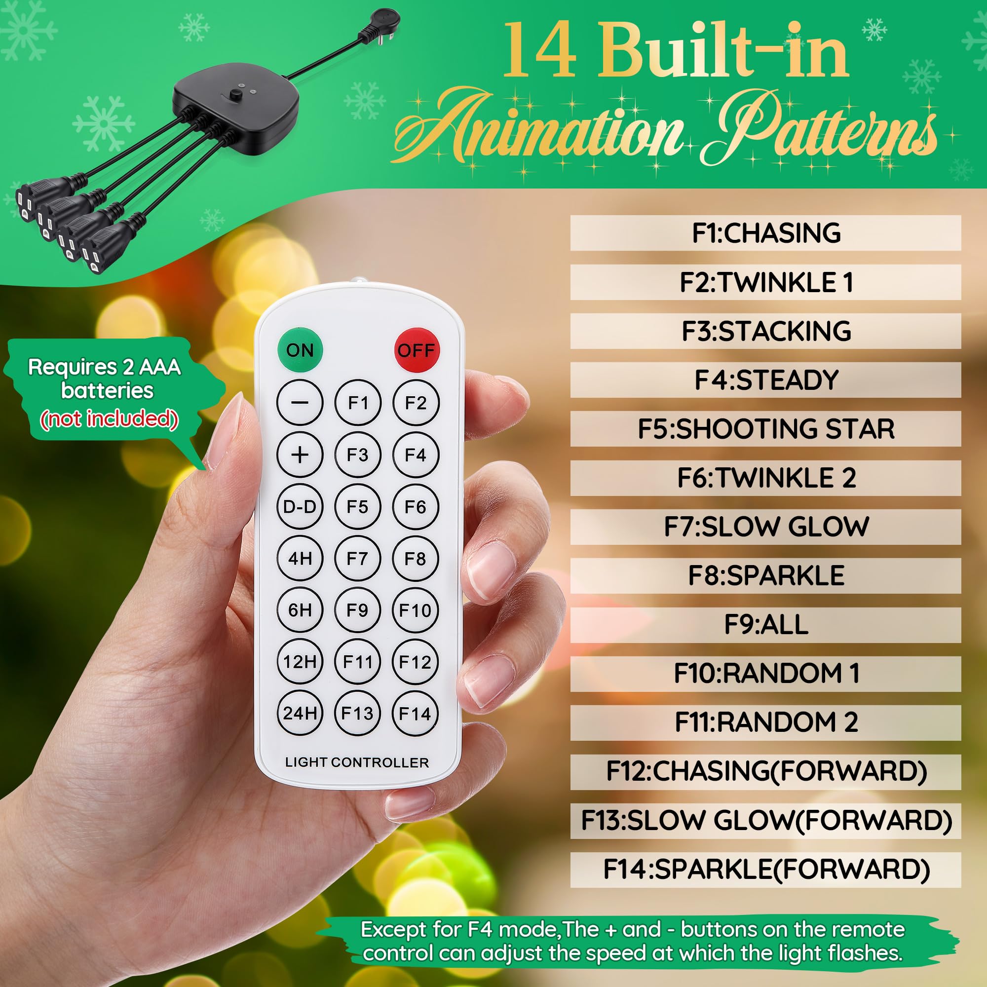 Gulfmew Christmas Light Controller with Remote, 14 Functions, Waterproof, Black, Model TD-Gulfmew-1050