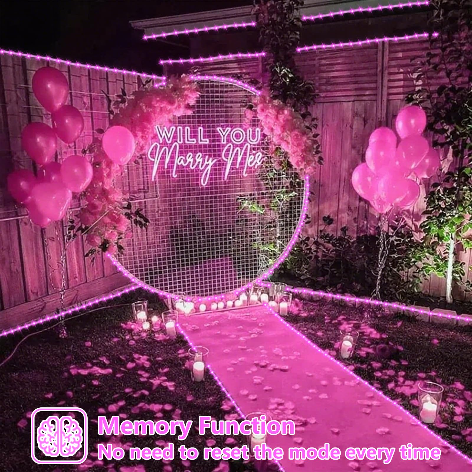 Yeguo 66Ft 200 Led Solar Rope Lights Outdoor Waterproof, Pink String Lights For Outside, 8 Modes Fairy Lights In Clear Thin Tube