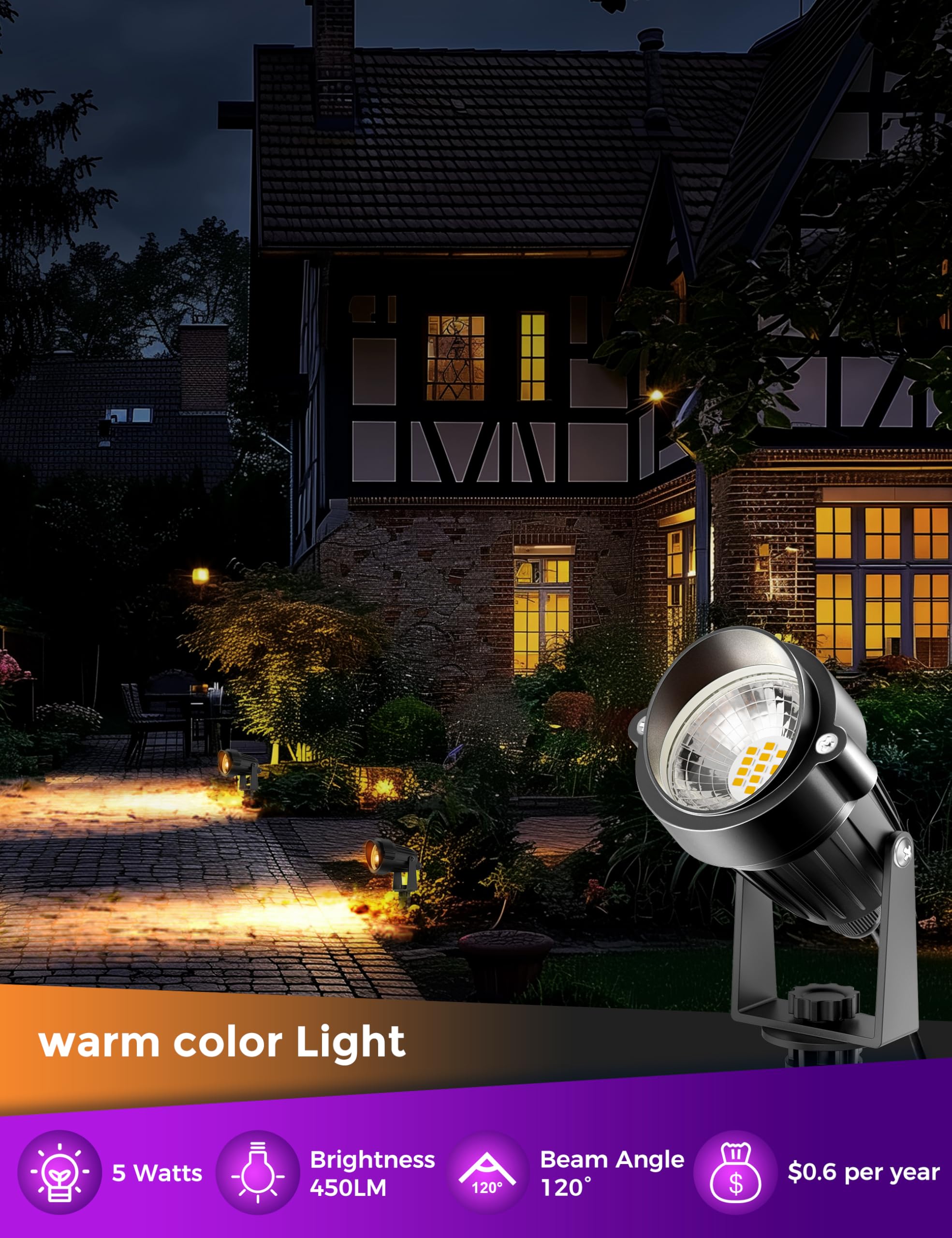 JandCase Outdoor Spot Lights, IP66 Waterproof, 3000K Warm White, 2 Pack, Aluminum, Cream, Model C-GKSD00102-2