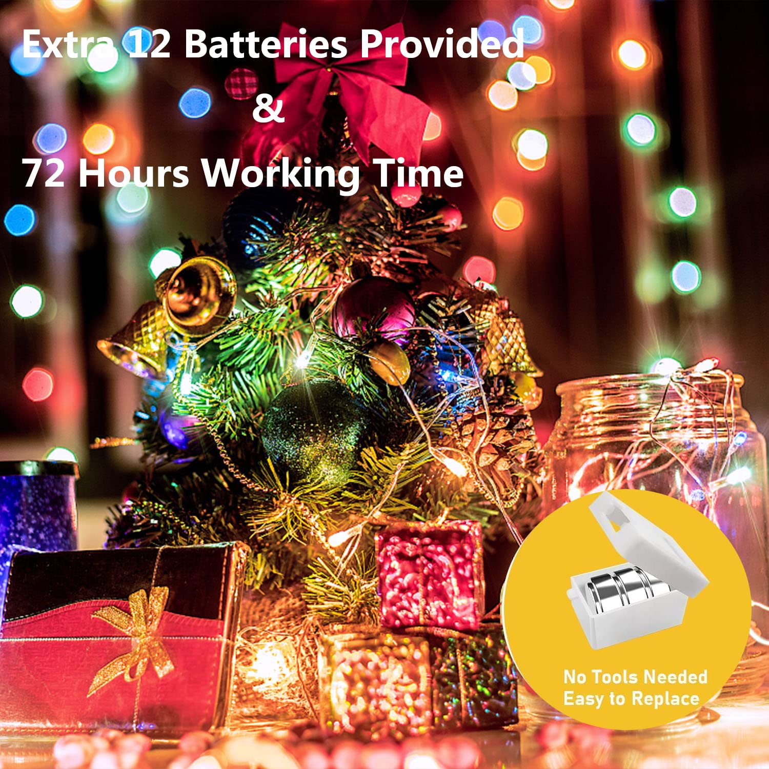 12 Pack Multi-Colored Fairy Lights Battery Operated, 3 Speed Modes, Extra 12 Batteries For Replacement, 7Ft 20 Led Mini String Lights, Waterproof Twinkle Firefly Lights For Christmas Decoration