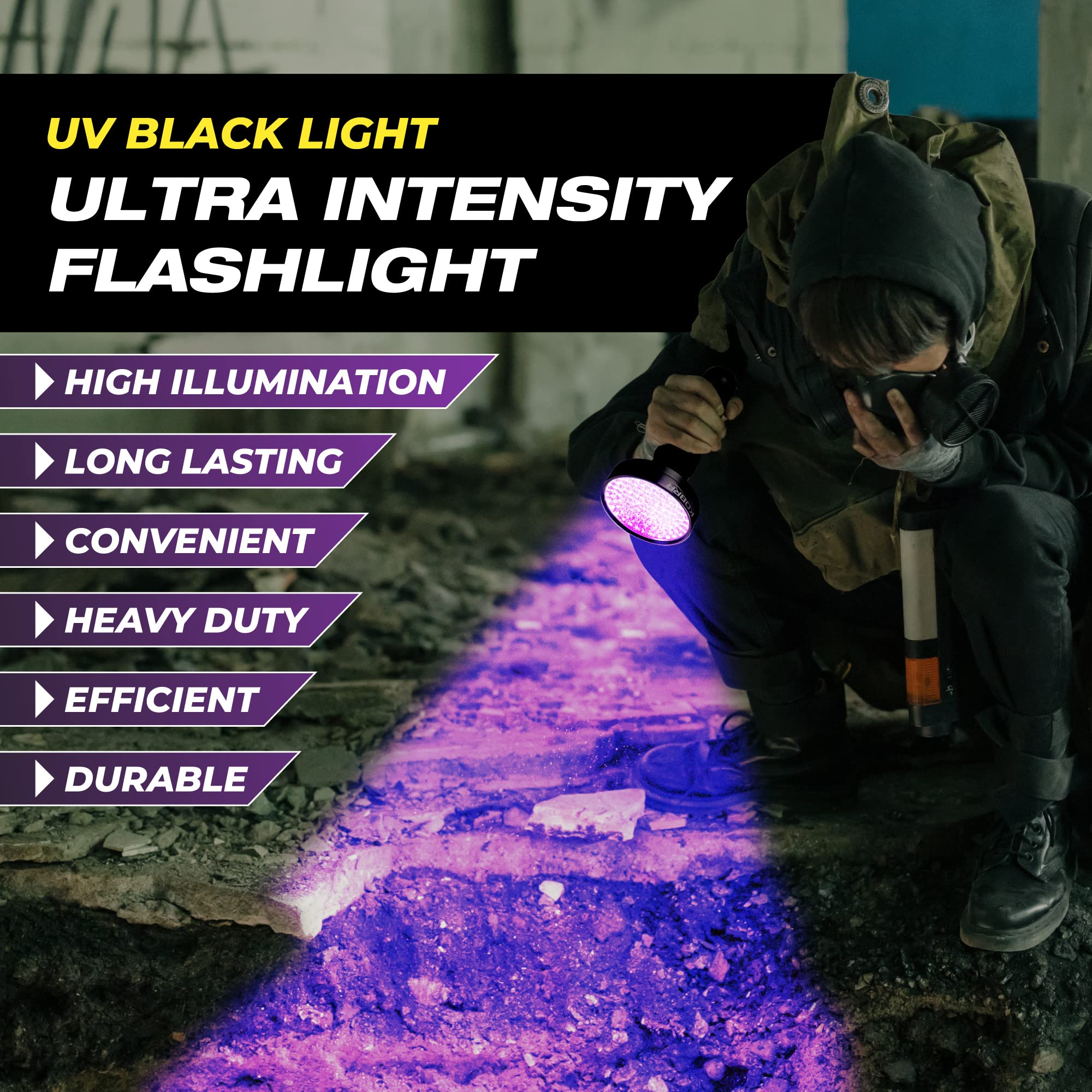 KOBRA Black Light Flashlight 100 LED Lamp, Ultra Intensity 18W, 385-395nm, Aluminum, Red, Model BLFL-PRNT