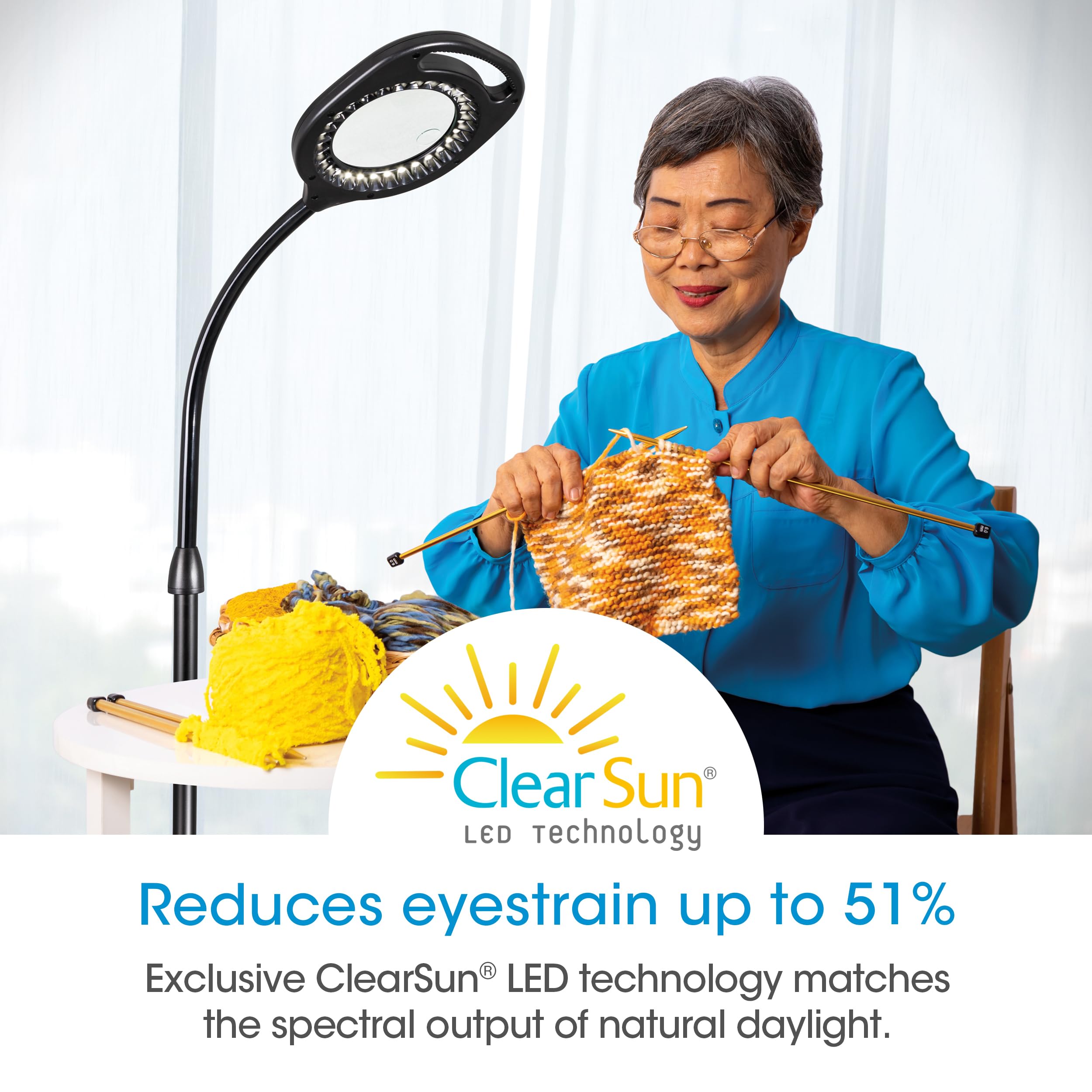 Ottlite 2-In-1 Clearsun Led Magnifier Light Floor And Table Lamp - Optical Grade Hands-Free Magnifying Led Light, Modern Design