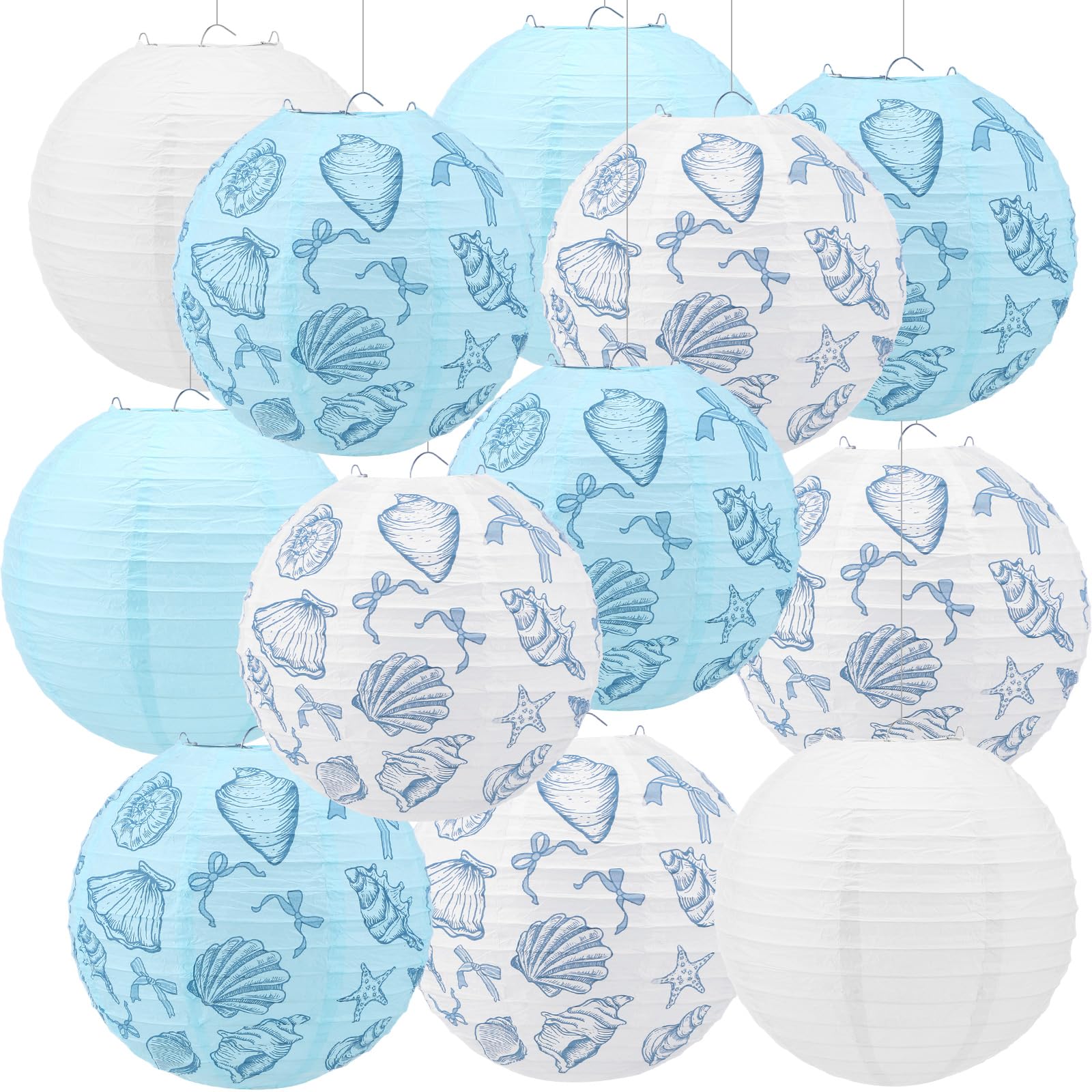 Baquler 12 Pcs The Last Toast on The Coast Paper Lanterns Seashell Paper Lanterns 8 Inch Beach Bachelorette Party Decorations Se
