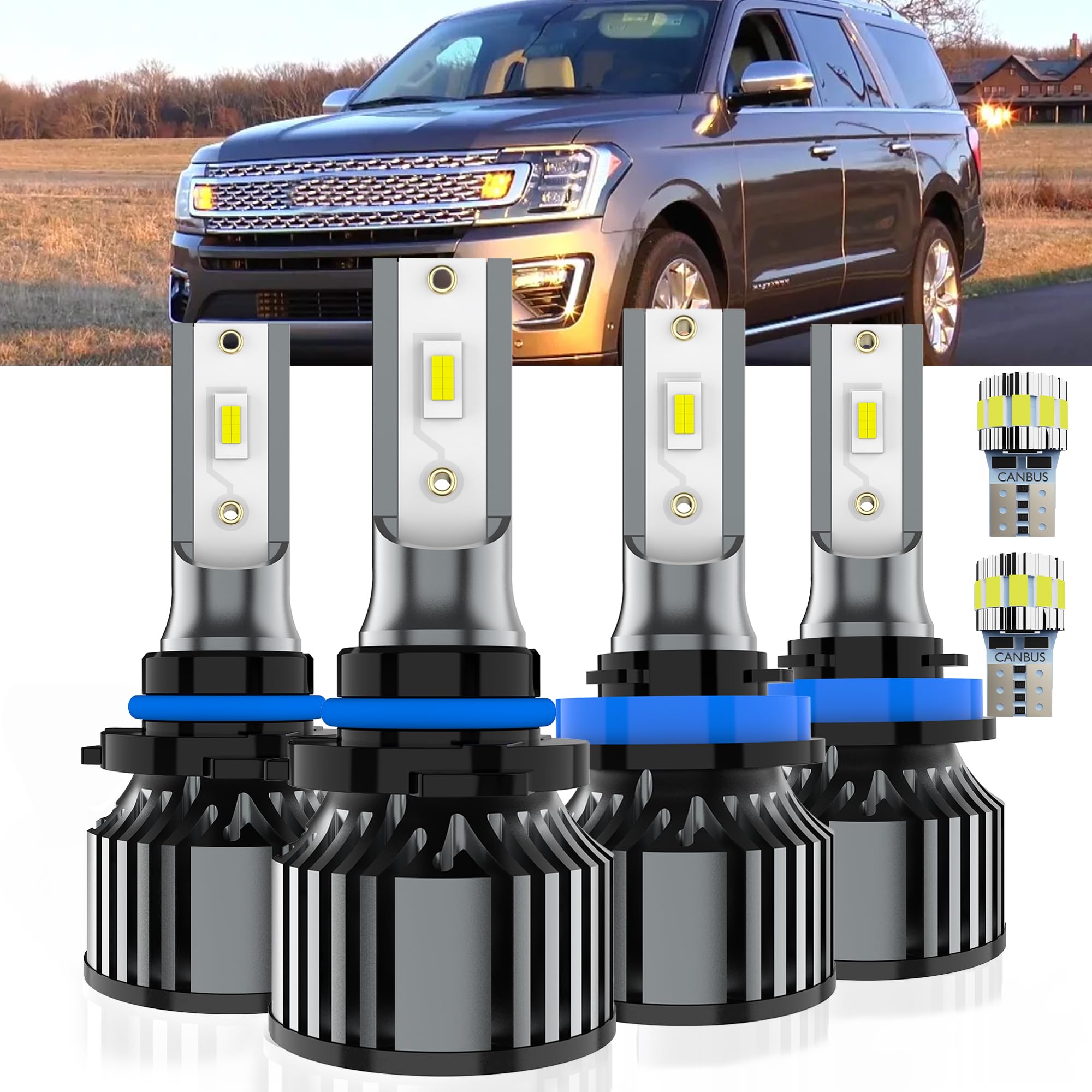 AYOTZIH Bulbs Fit For Ford Expedition 2015-2018 With Projector, High Beams+ Low Beams+ License Plate Lights Combo, 400% Brightne