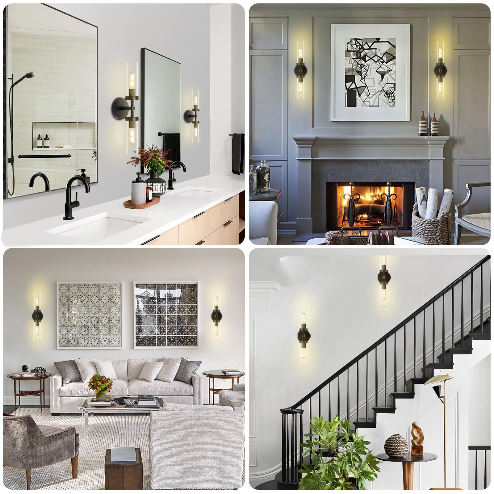 Zhtiechui Black Bathroom Vanity Wall Sconces 2-Light Glass Tube Wall Sconce 21In Horizontal Or Vertical Linear Wall Sconces Blac