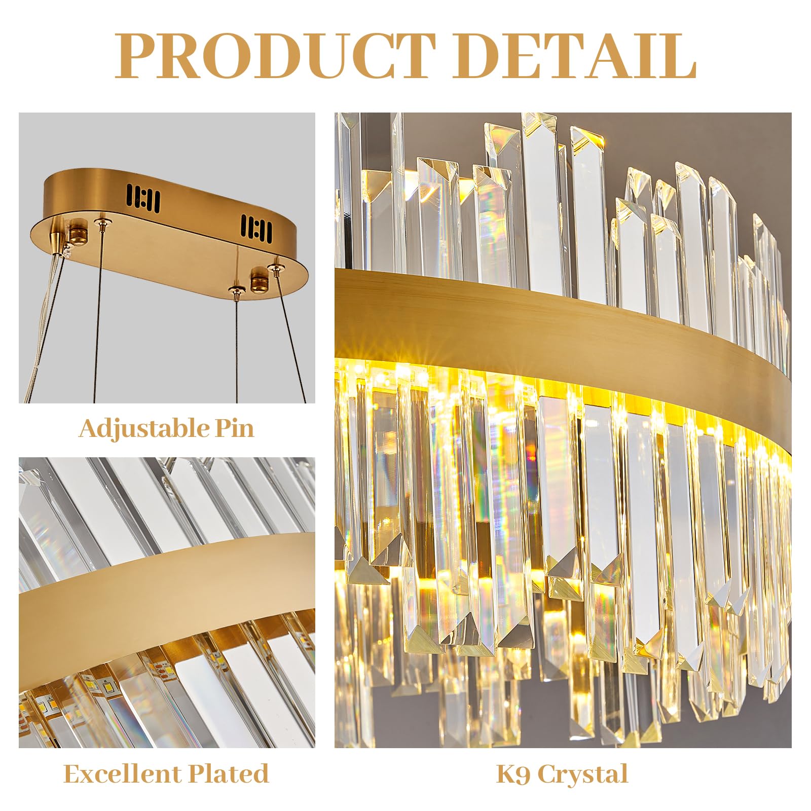 ALIYIQI 39.3" Dimmable Gold Rectangle LED Crystal Chandelier with Remote Control, 3 Colors, Contemporary Design for Dining Room, Living Room, Kitchen