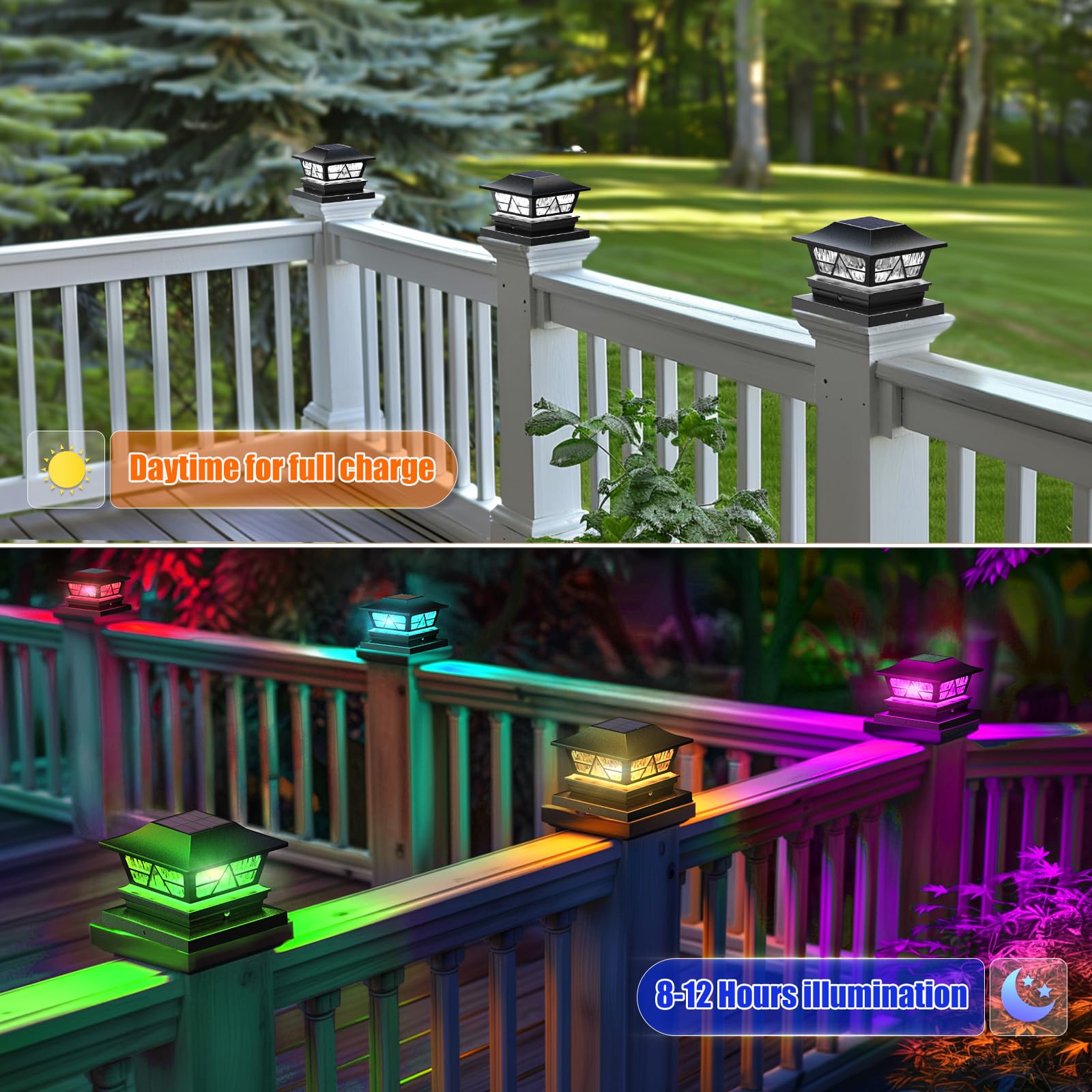 Viewsun Solar Post Lights Outdoor 4 Pack RGB Color Changing Waterproof Plastic Black Model VV-LT1114-2