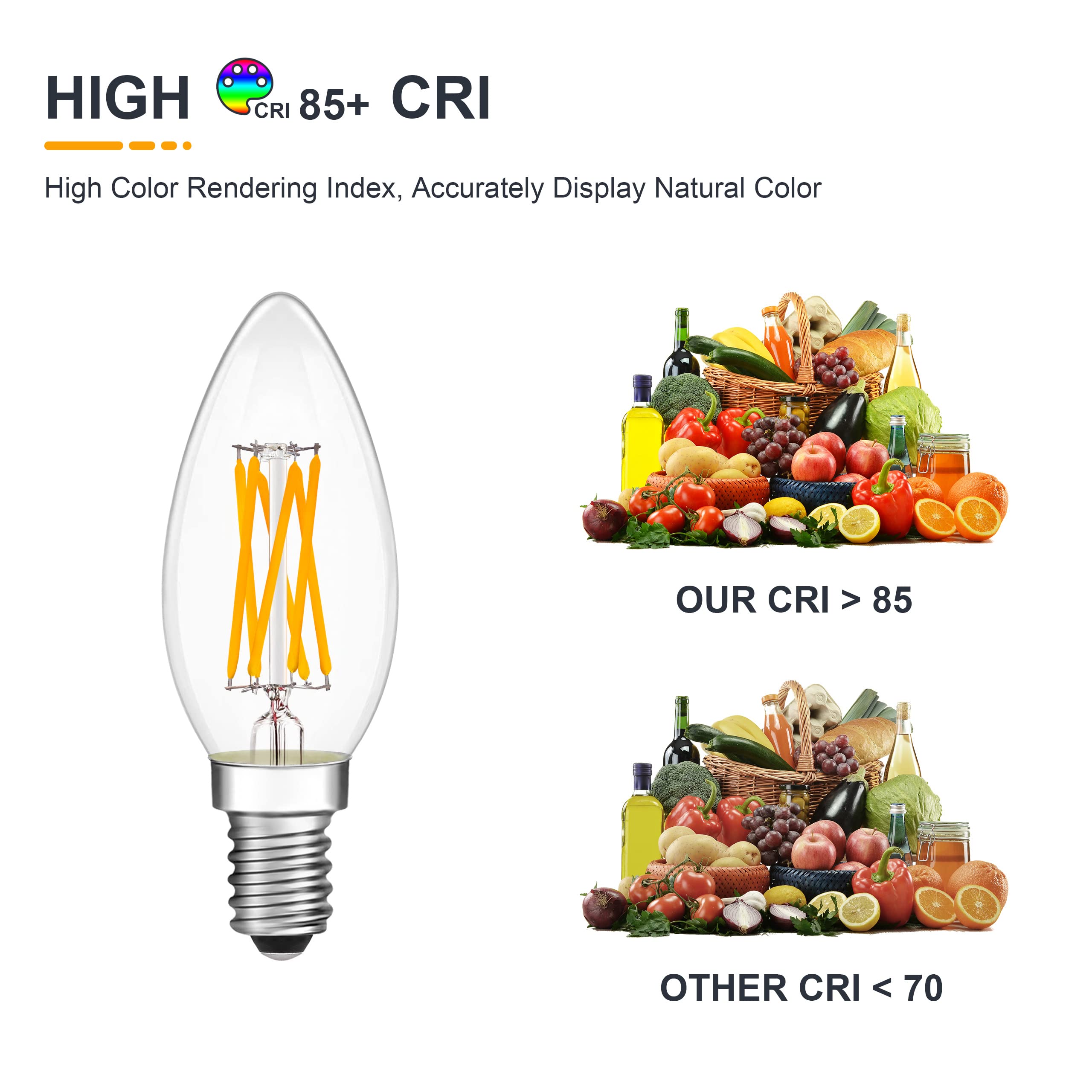 Tokcon 12V Low Voltage E12 Candelabra Base Led Light Bulbs - Soft Warm White 2700K 6W(Only For 12 Volt Dc/Ac) - Dimmable - 60W E