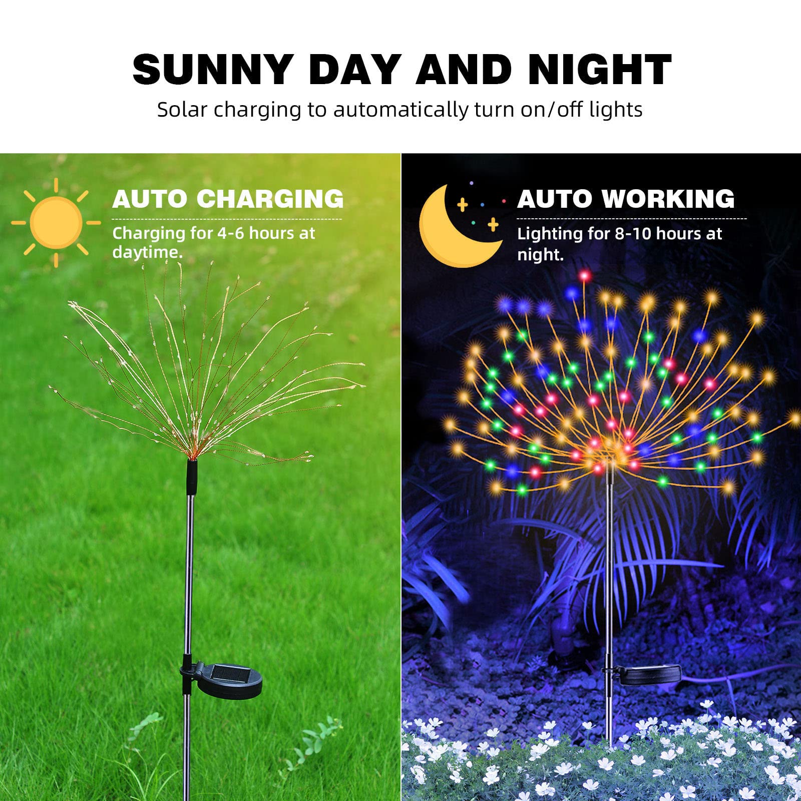 Yotozu 2 Pcs Solar Firework Light, Outdoor Solar Garden Decorative Lights 120 Led Powered 40 Copper Wires String Diy Landscape L