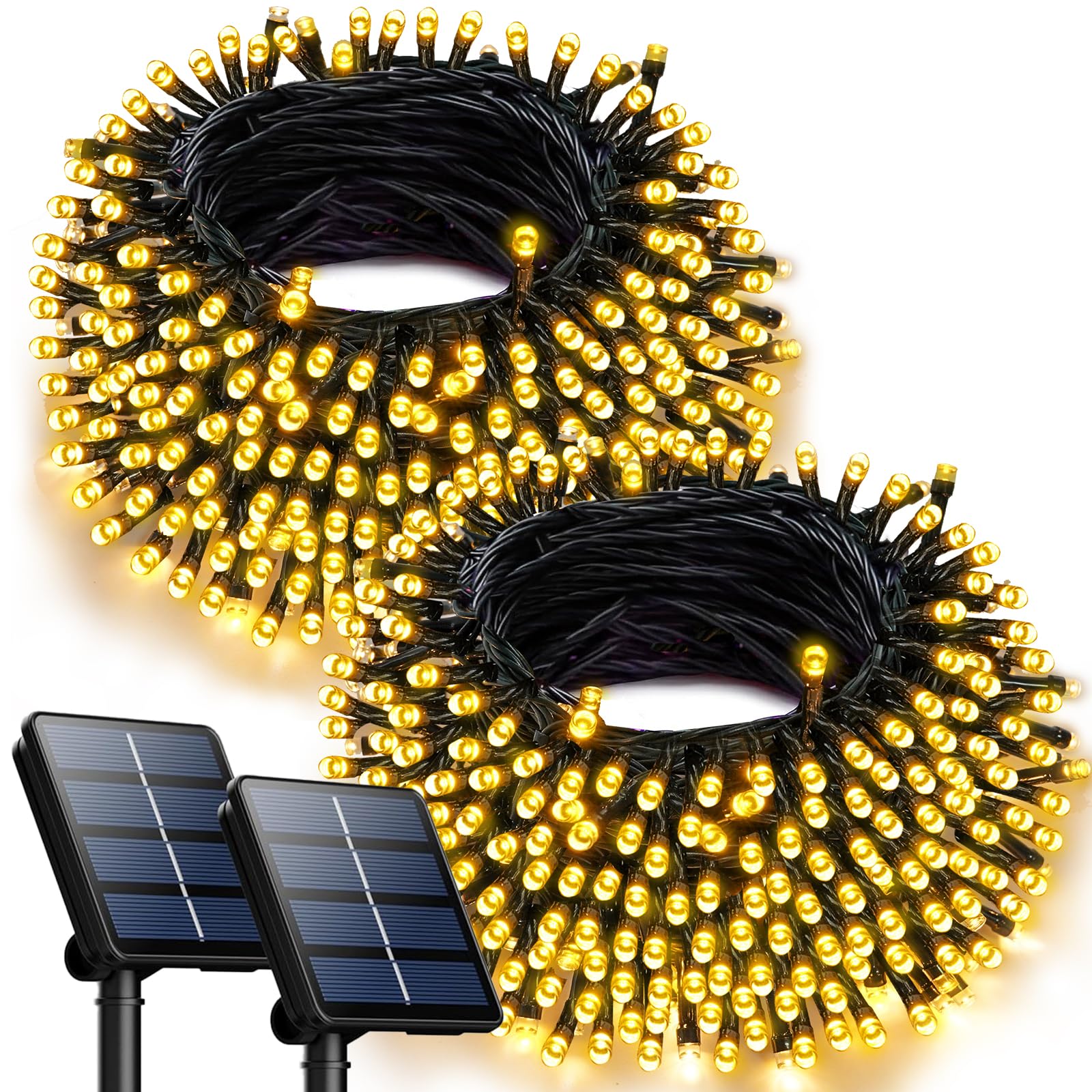 Ozs 2Pk 240Led 95Ft Solar String Lights Outdoor, Solar Christmas Lights Waterproof, Green Wire Solar Tree Lights With 8 Lighting Modes For Xmas Party Garden Christmas Decorations (Warm White)