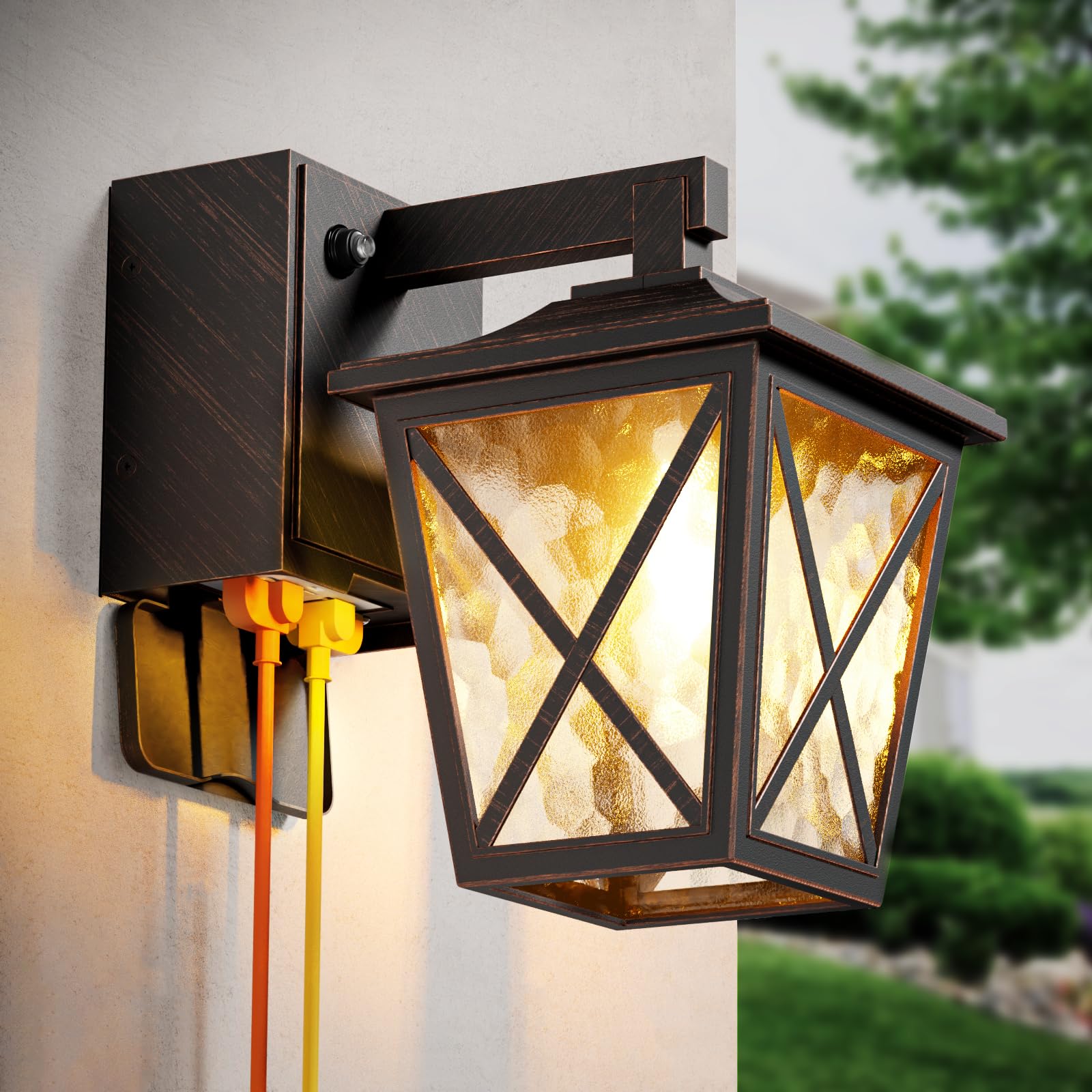 Ehaho Porch Lights with Built-in Outlet, Waterproof Anti-Rust Lantern, 1-PC, Bronze, Model EH-BD03-LS-1-BR-W
