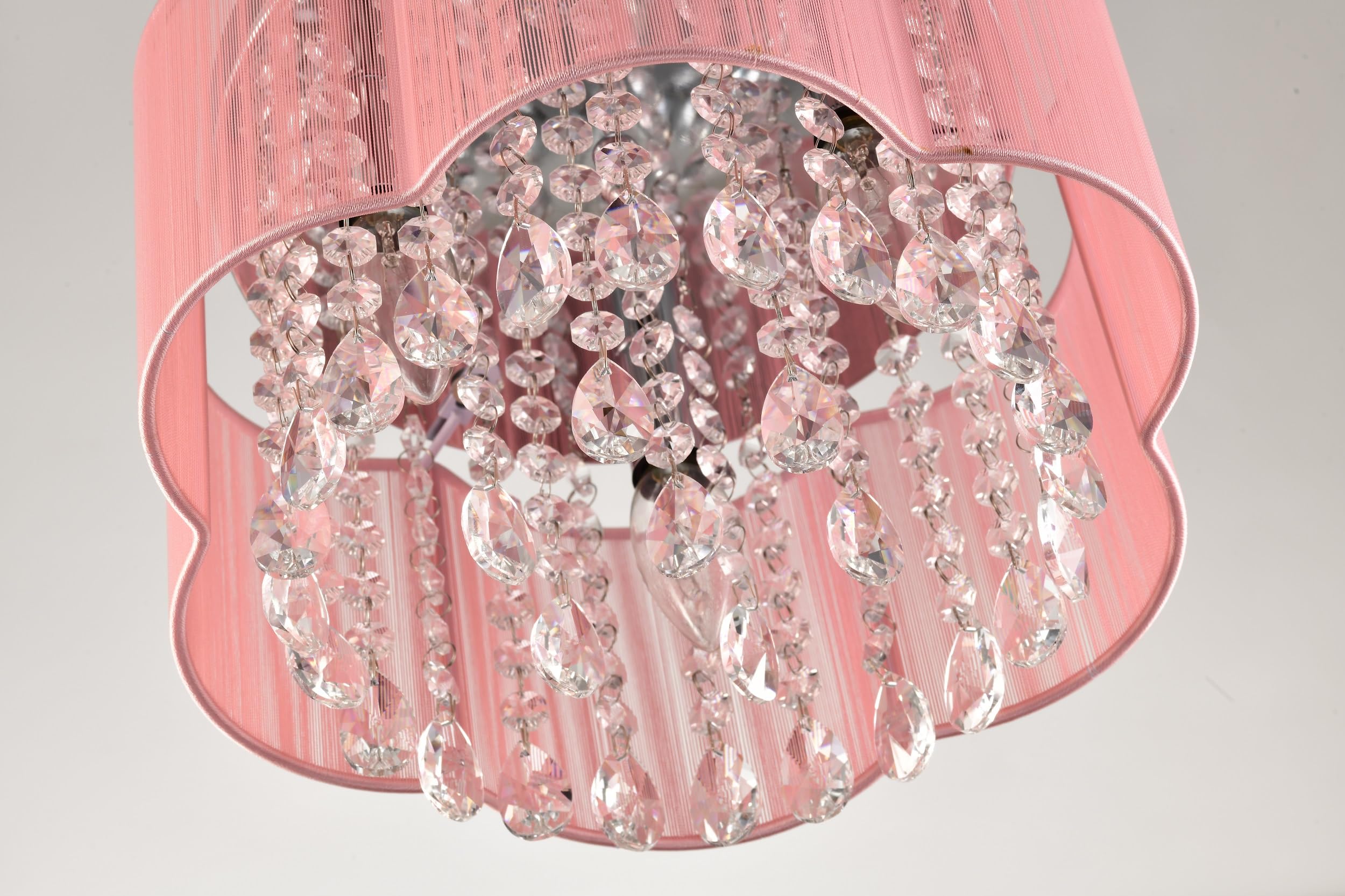 LaLuLa Pink Chandelier Ceiling Light Fixture, Crystal Flower Lampshade, 3 Lights, 11.8in Size, Model 17169PK-F for Bedroom, Nursery