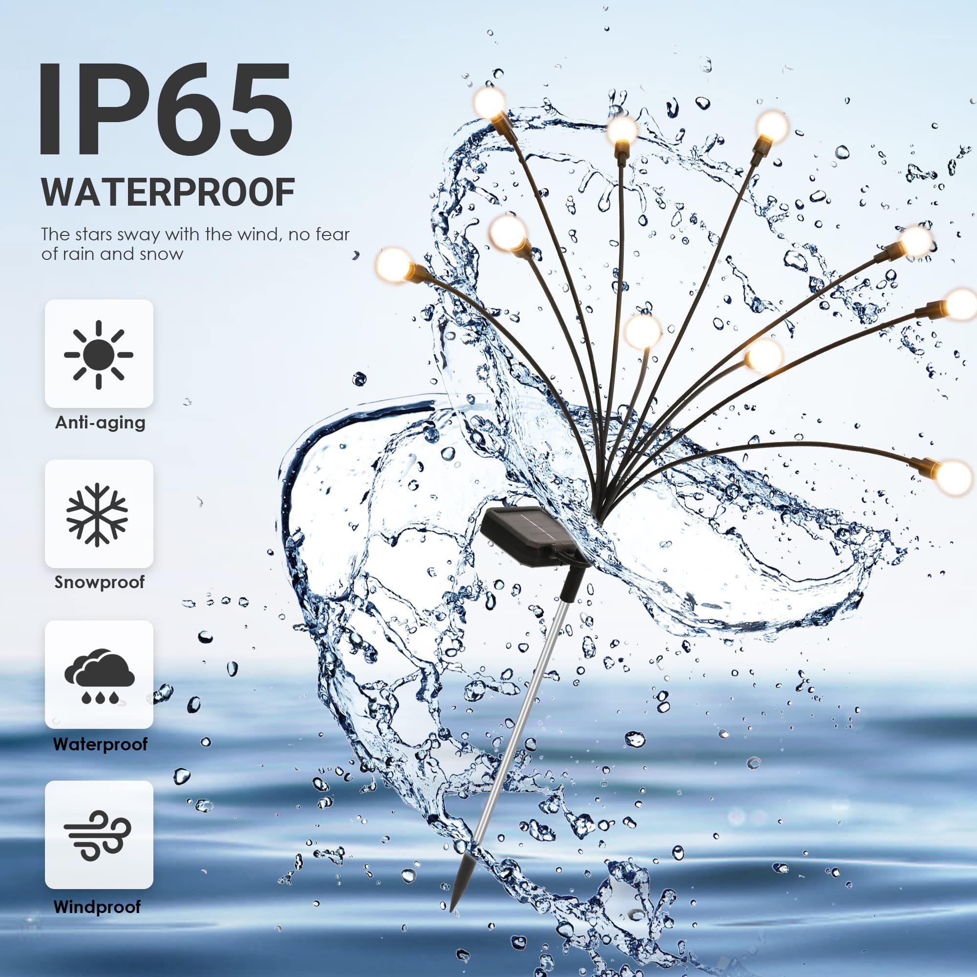 Patiopia 60 Led Solar Garden Lights, Warm White Firefly Outdoor Decor, Waterproof 6 Pack