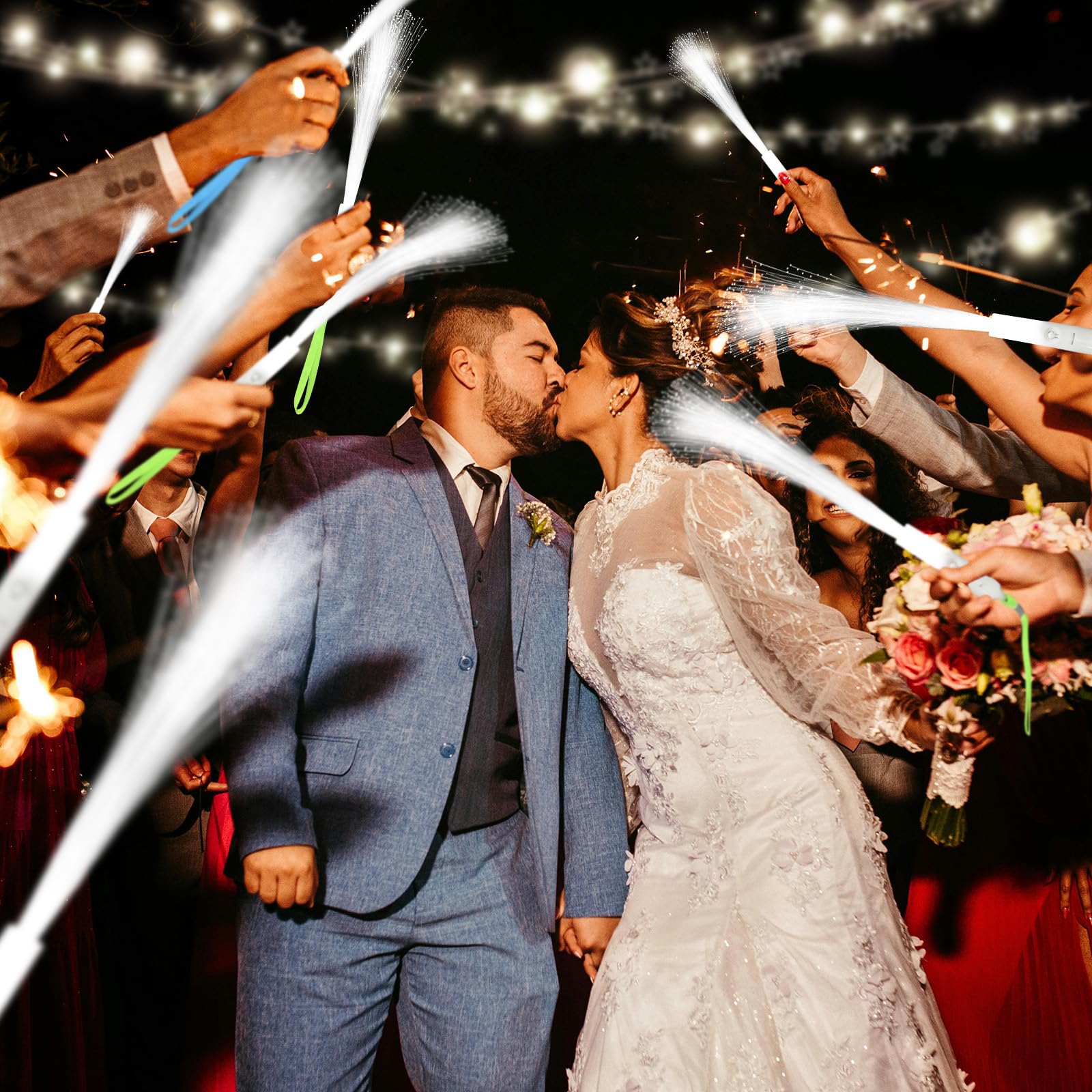 Shqdd 200 Pcs White Fiber Optic Wands, Led Fiber Wands, Wedding Party Supplies, Glow Fiber Wands Sticks, Flashing Led Wands, Fib