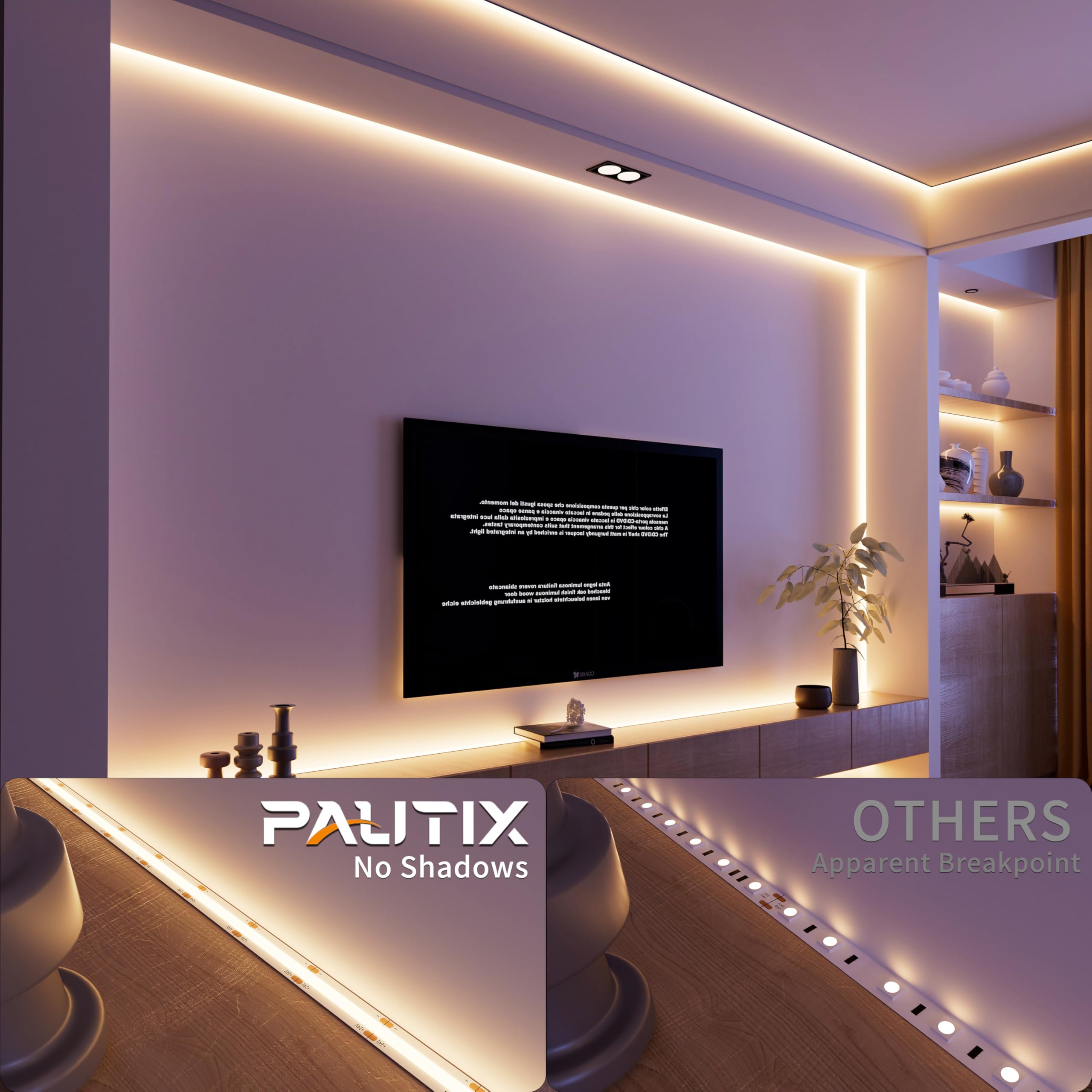 PAUTIX COB LED Strip Light, 8000 Lumen, Dimmable 24V, 24ft, Warm White