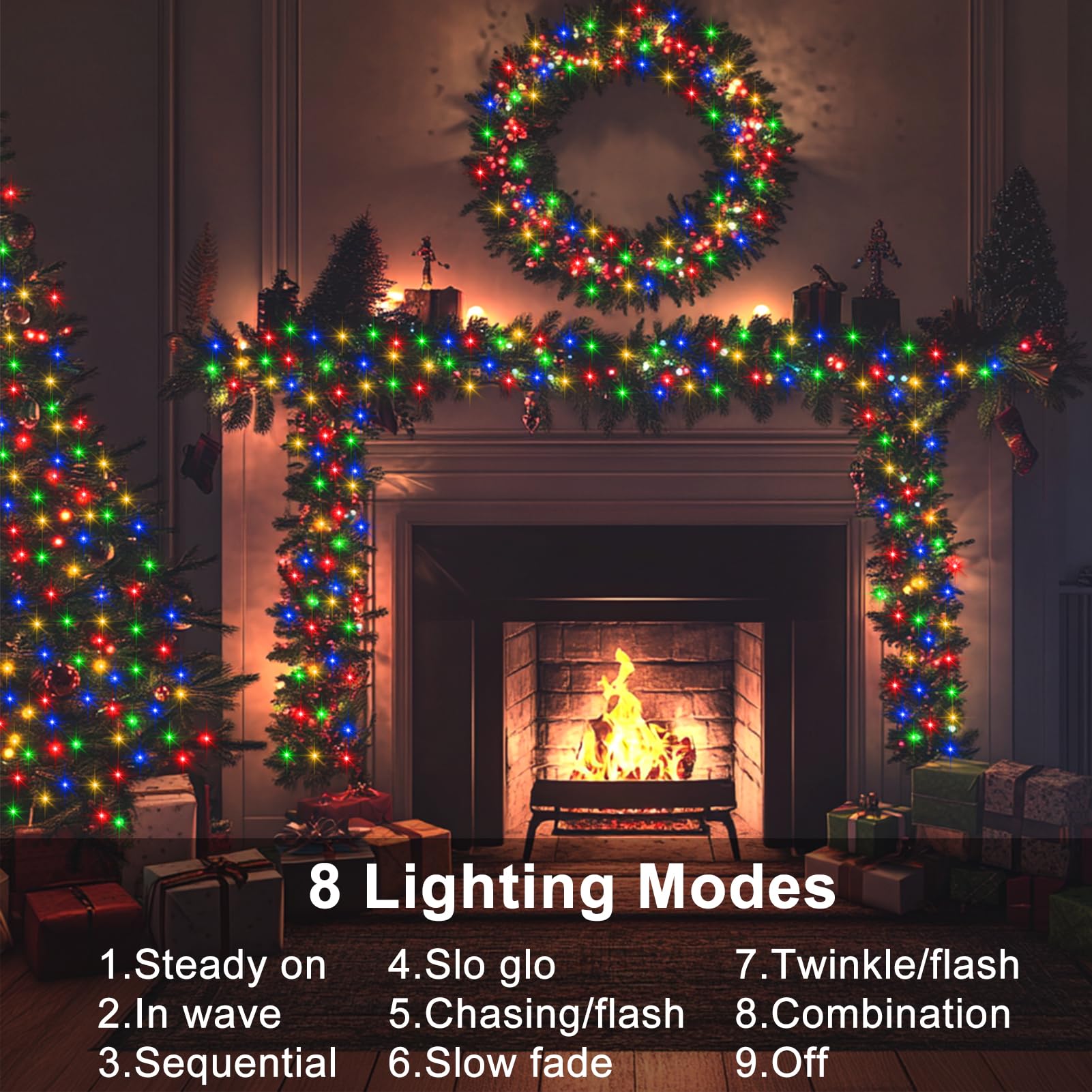 Dealbeta 4 Pack 16.5Ft Rgby Battery Operated String Lights, 50Led, 8 Modes, Clear Wire