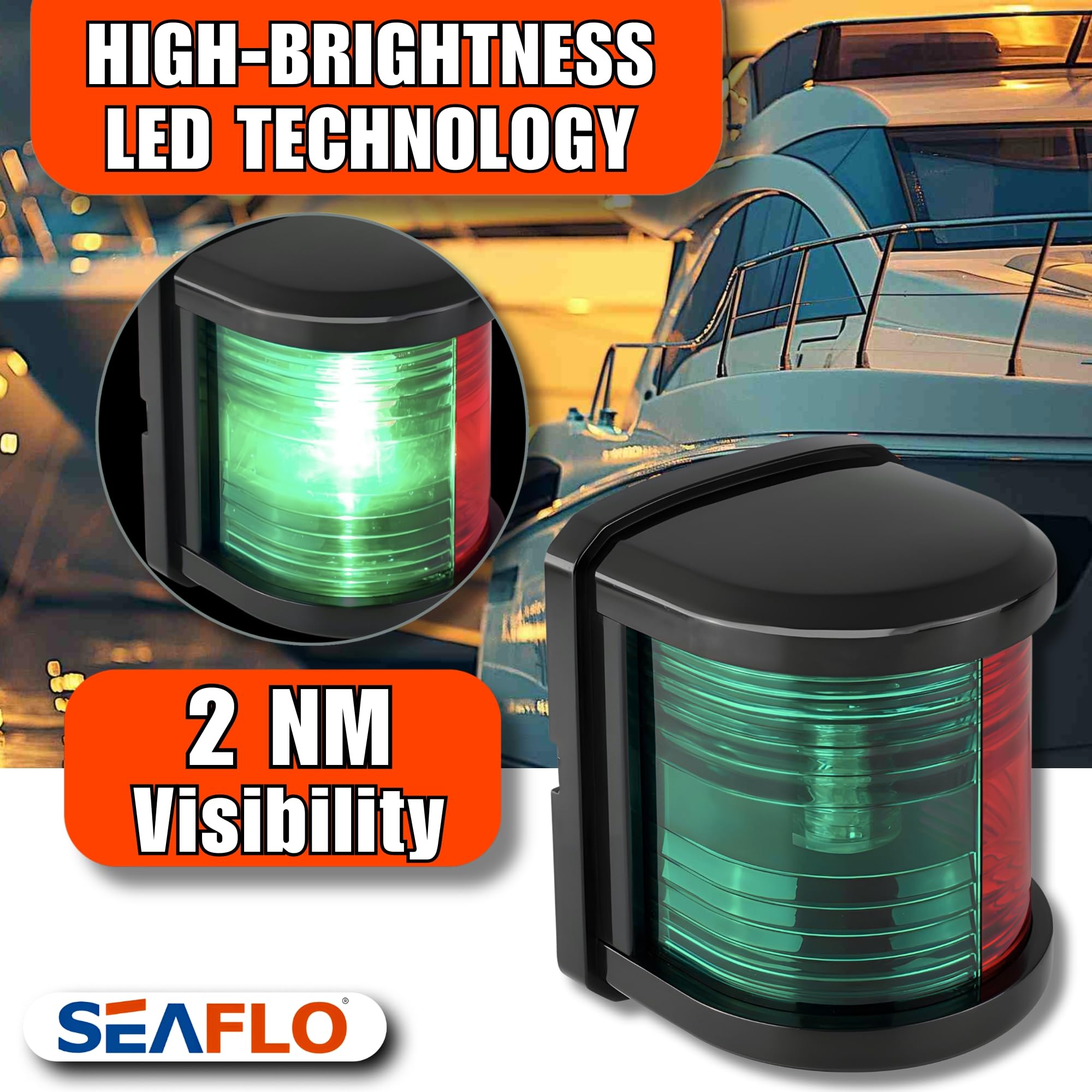 SEAFLO LED Bi-Color Navigation Light - 12V, 1W, IP67 Waterproof, 2NM Visibility, Regular Size, Bi-Color (Red/Green), Model SFNL