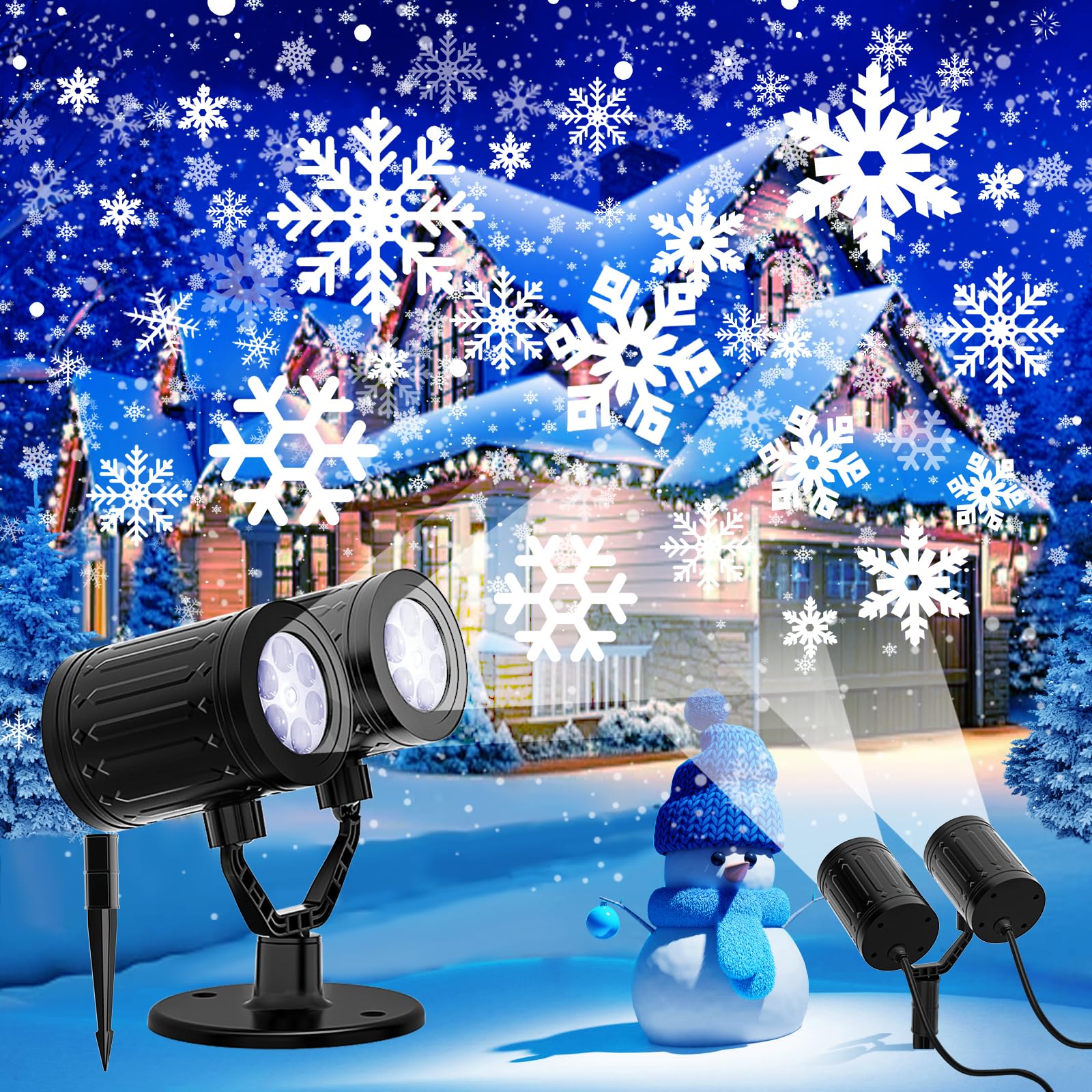 2025 Upgraded Double Head Christmas Snowflake Projector Lights Outdoor, Timing Mode, IP65 Waterproof, 360Roating LED Christmas L