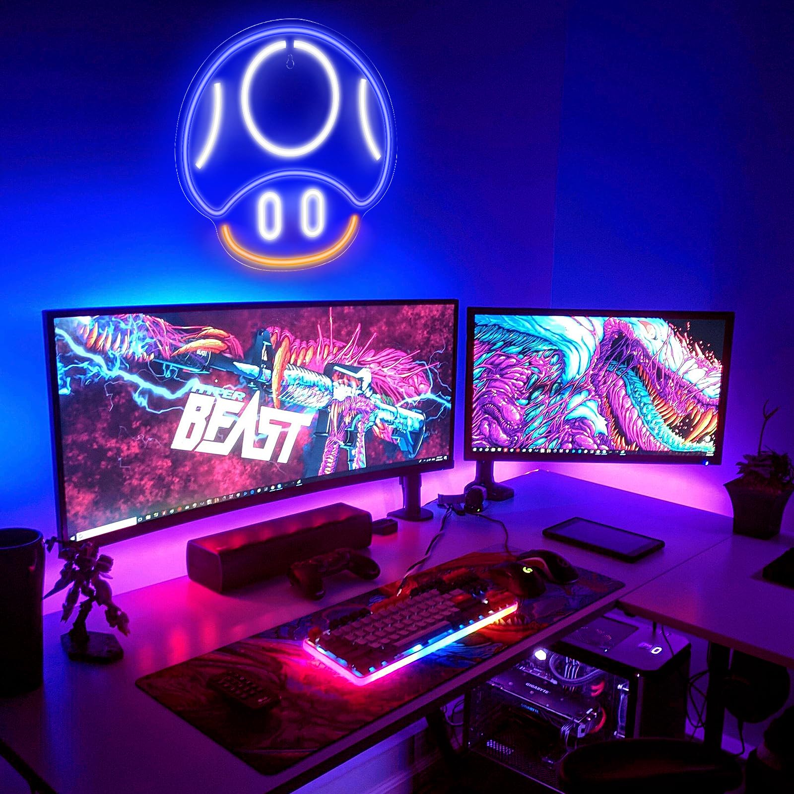 Kavaas Gaming Neon Sign, Game On Neon Sign For Game Room Decor - Led Game Neon Sign For Teen Boy Room Decor, Gamer Wall Decor - Best Gamer Gifts For Boys, Kids (Blue)