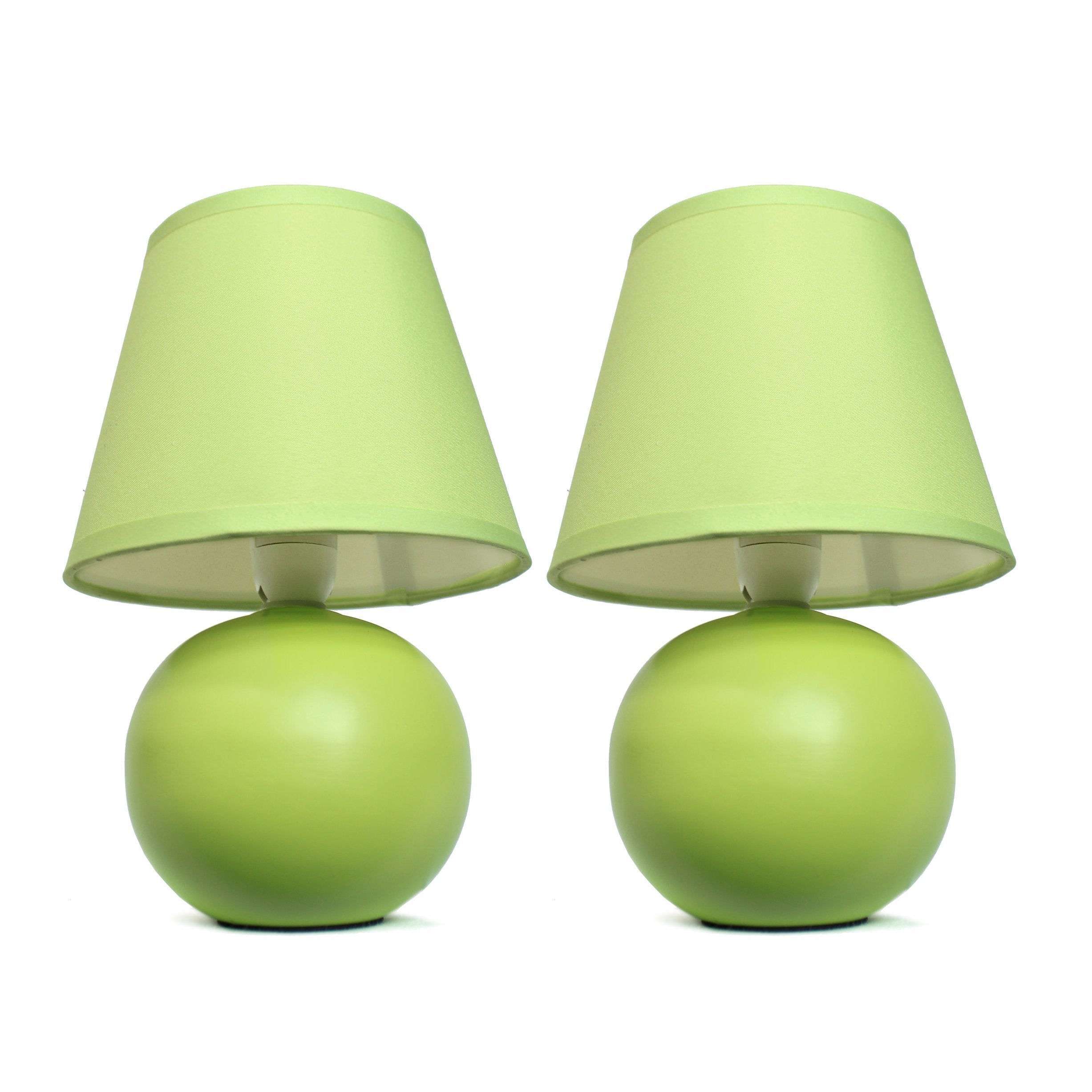 Simple Designs Lt2008-Grn-2Pk Mini Ceramic Globe Table Lamp 2 Pack Set With Matching Fabric Shade, Green