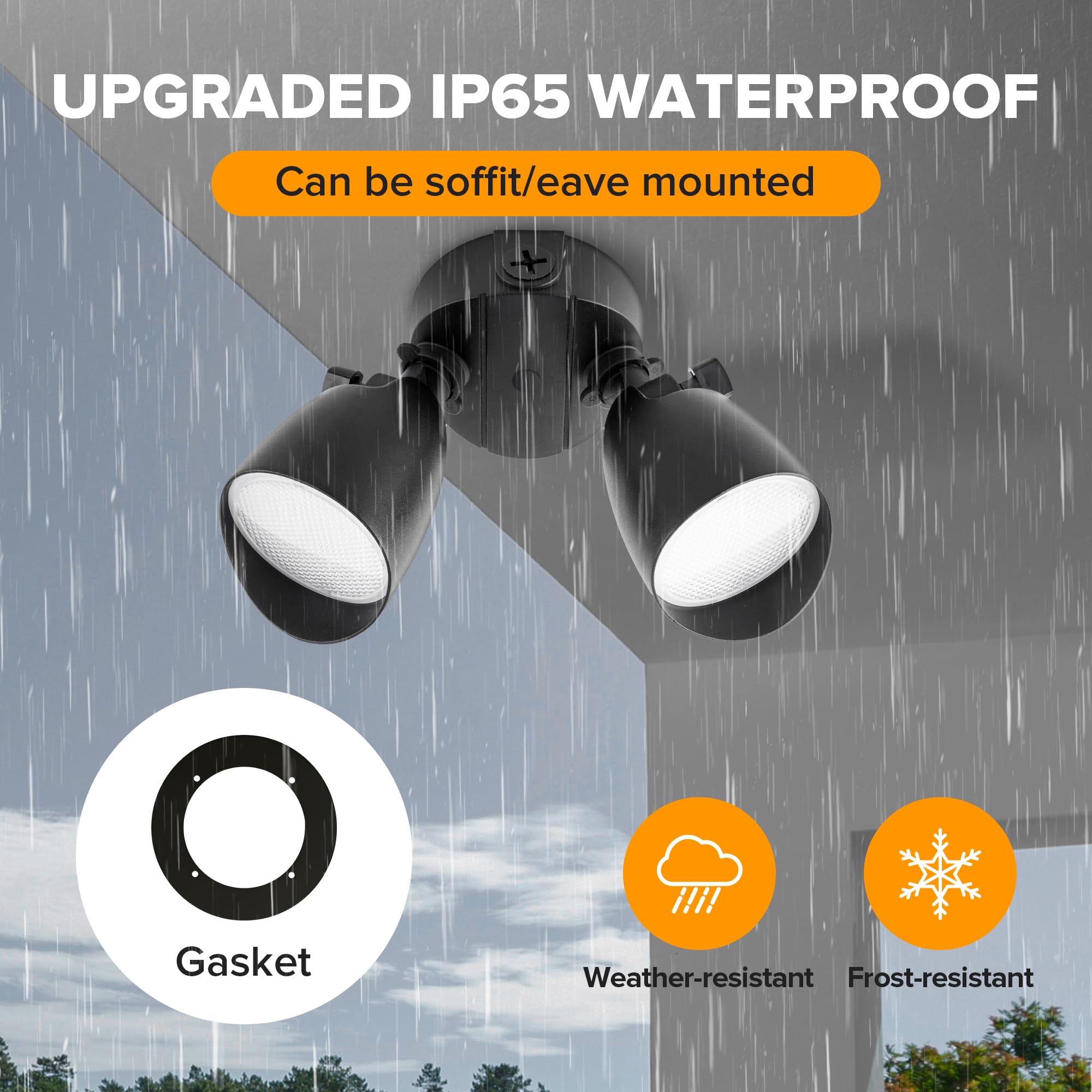 UME Dual-Head LED Floodlight 2500 Lumen 32W Waterproof Security Light Black Model 6222B-2pcs