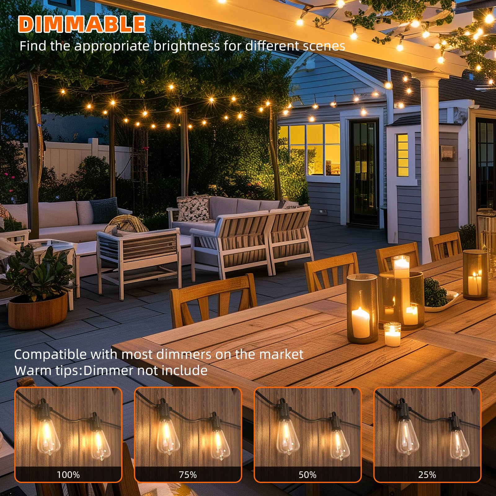 Kawaya Outdoor Lights String Led Patio Lights: 150Ft Waterproof Commercial Grade Vintage String Lights For Outside - 72+3 Shatte