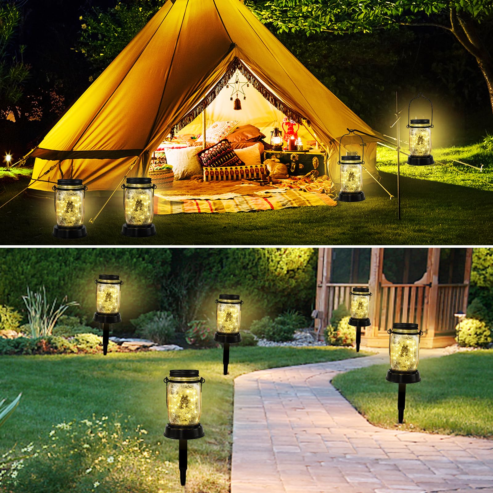 Styleonme Decor Mobile Outdoor Solar Lanterns, Cat & Butterfly Fairy Lights Theme Garden, Mason Jar Solar, Gifts For Mom, Grandm