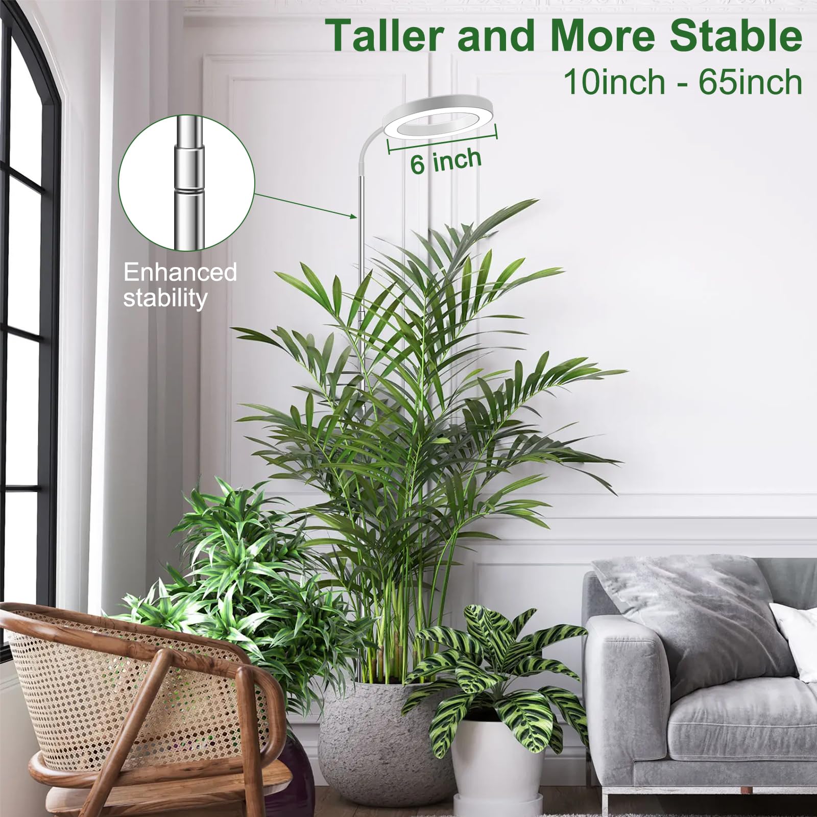Wolezek Grow Lights For Indoor Plants Full Spectrum, 80 Leds 3 Colors Grow Light, 65In Large Plant Lights For Indoor Growing With 360°Gooseneck, 6/12/16H Timer, 5 Brightness, Height Adjustable, White