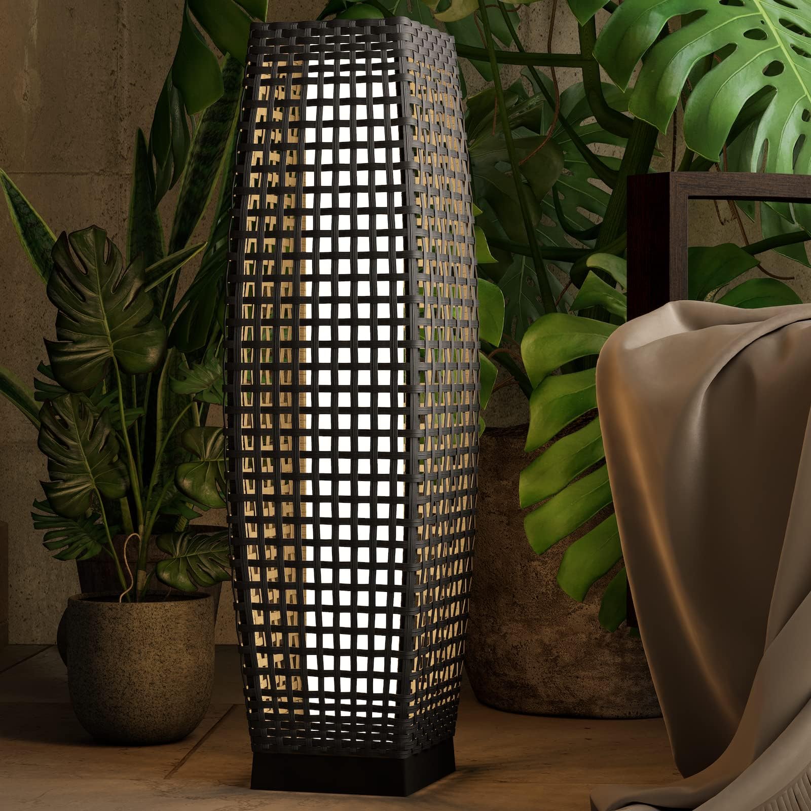 Grand patio Outdoor Floor Lamp Solar Powered Wicker Light 1 PC Large FUJI Silver Gray