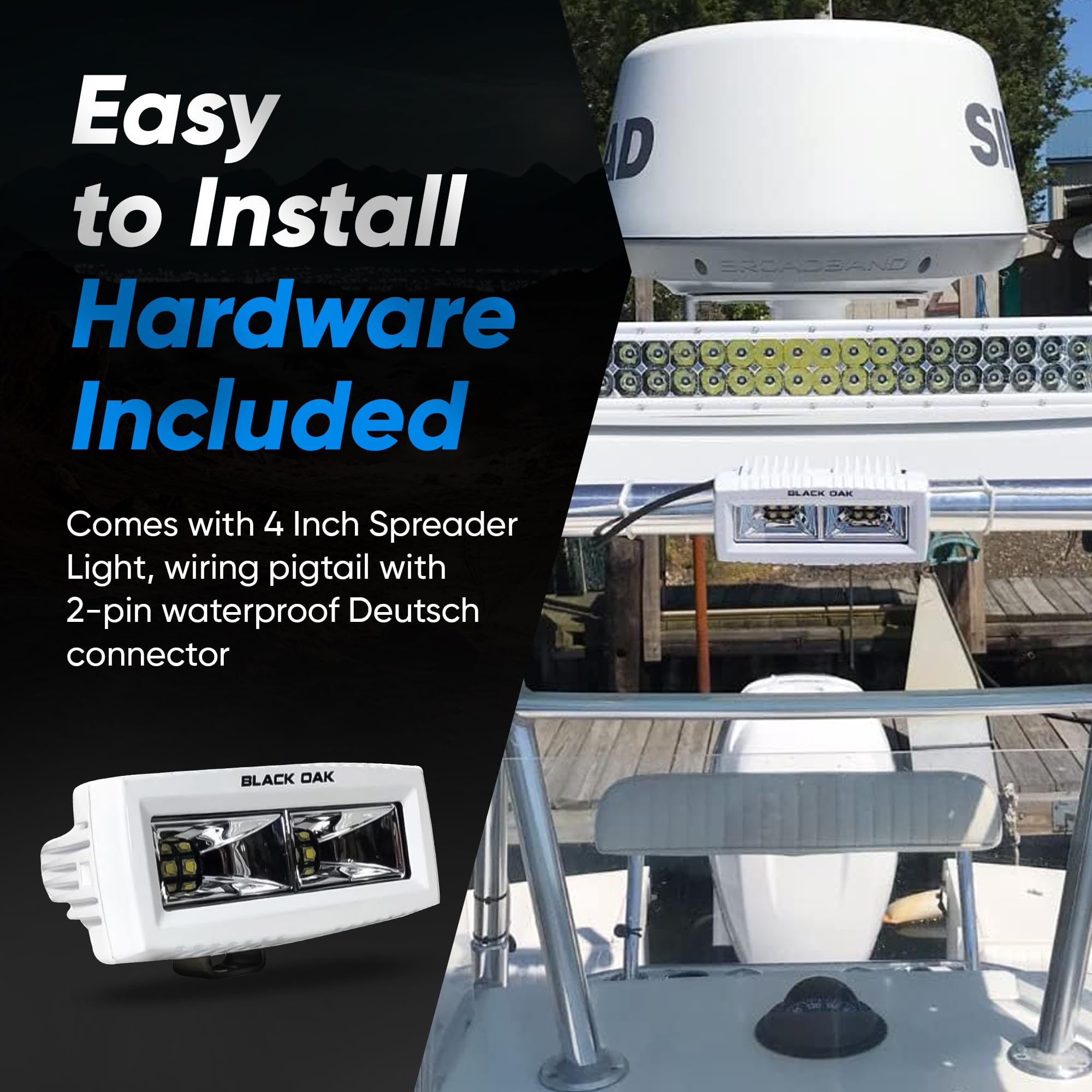 Black Oak Marine LED Spreader Light - 40W, 120° Beam, 3,120 Lumens, IP69K, 2-Inch, White, Model 2-MS-S