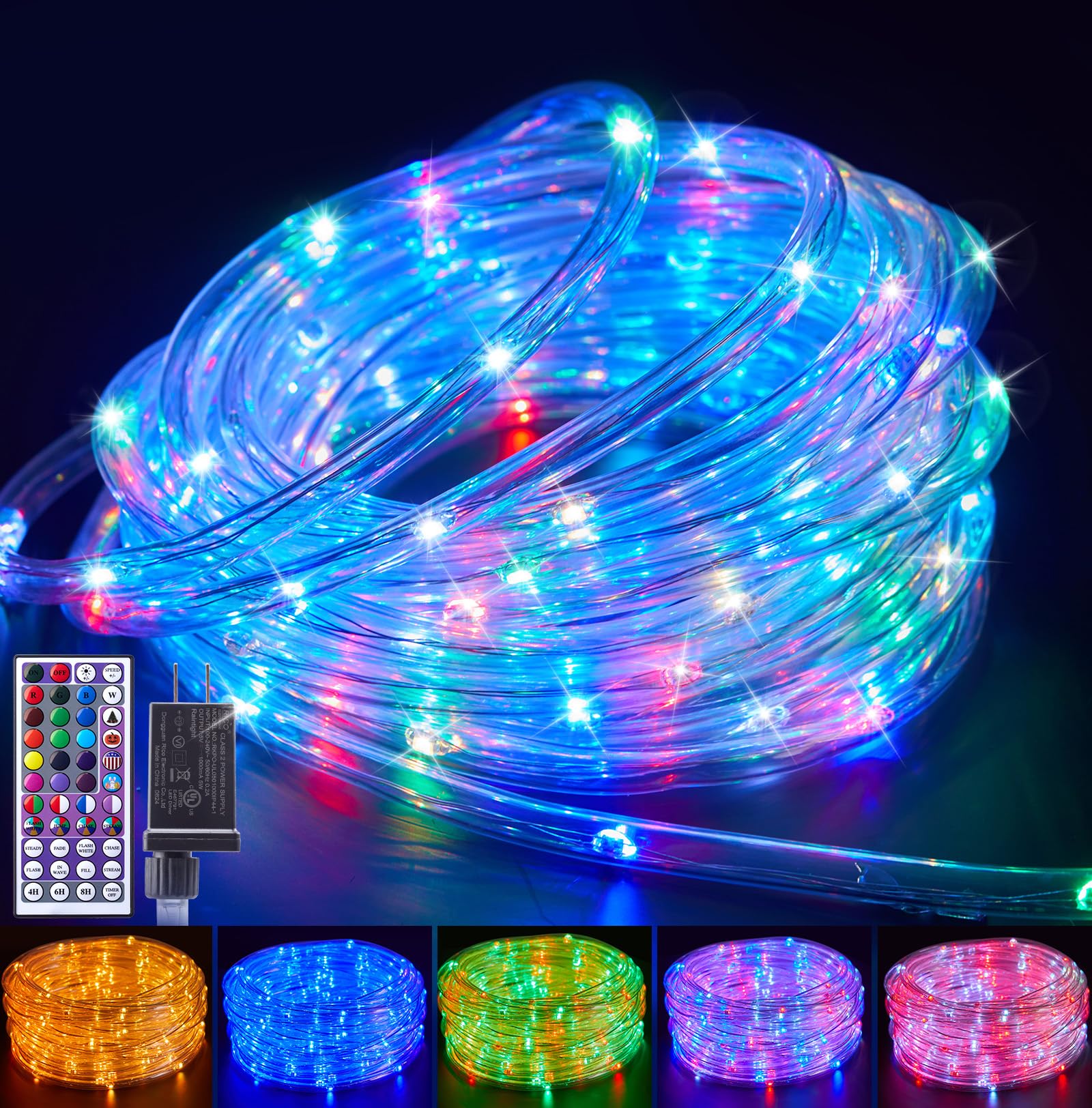 Brightown 33 FT Color Changing Rope Lights, 100 LED Waterproof String Lights for Indoor/Outdoor Decoration