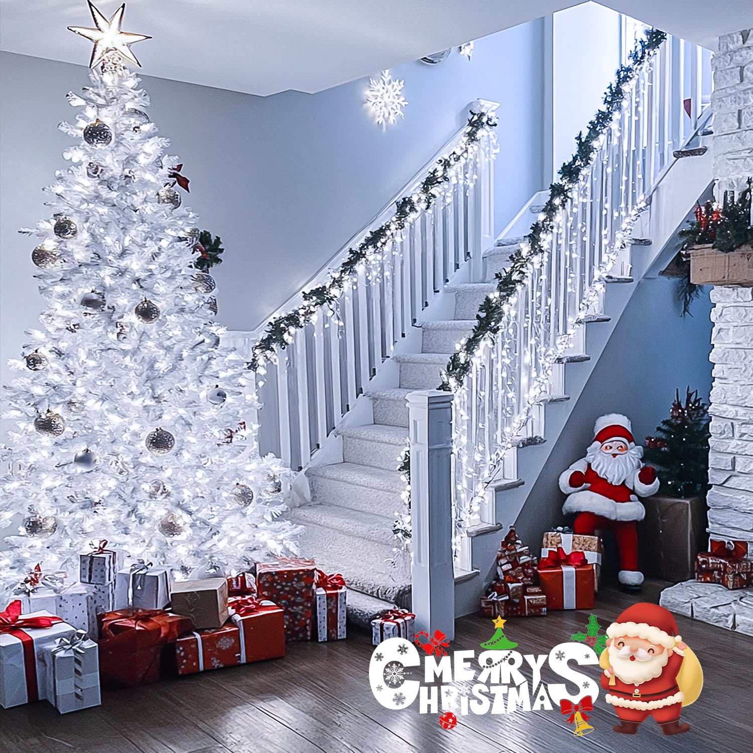 Jmexsuss 150 Led White Christmas Lights Indoor Outdoor Waterproof, 59 Ft Connectable White String Lights With 8 Modes For Tree, Patio, Party, Christmas Decorations