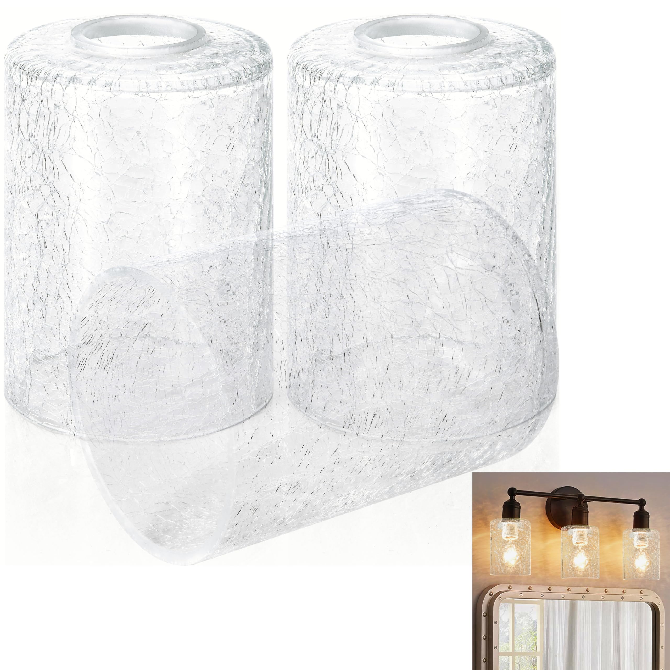 GO&SO 3 Pack Split Finish Seeded Glass Shade  Clear Cylinder Glass Lamp Shade Replacement  for Bathroom Vanity lights/Wall Sconce/Pendant Light/Desk Lamp- 5.5in Height  3.94in Diameter  1.65in Fitter