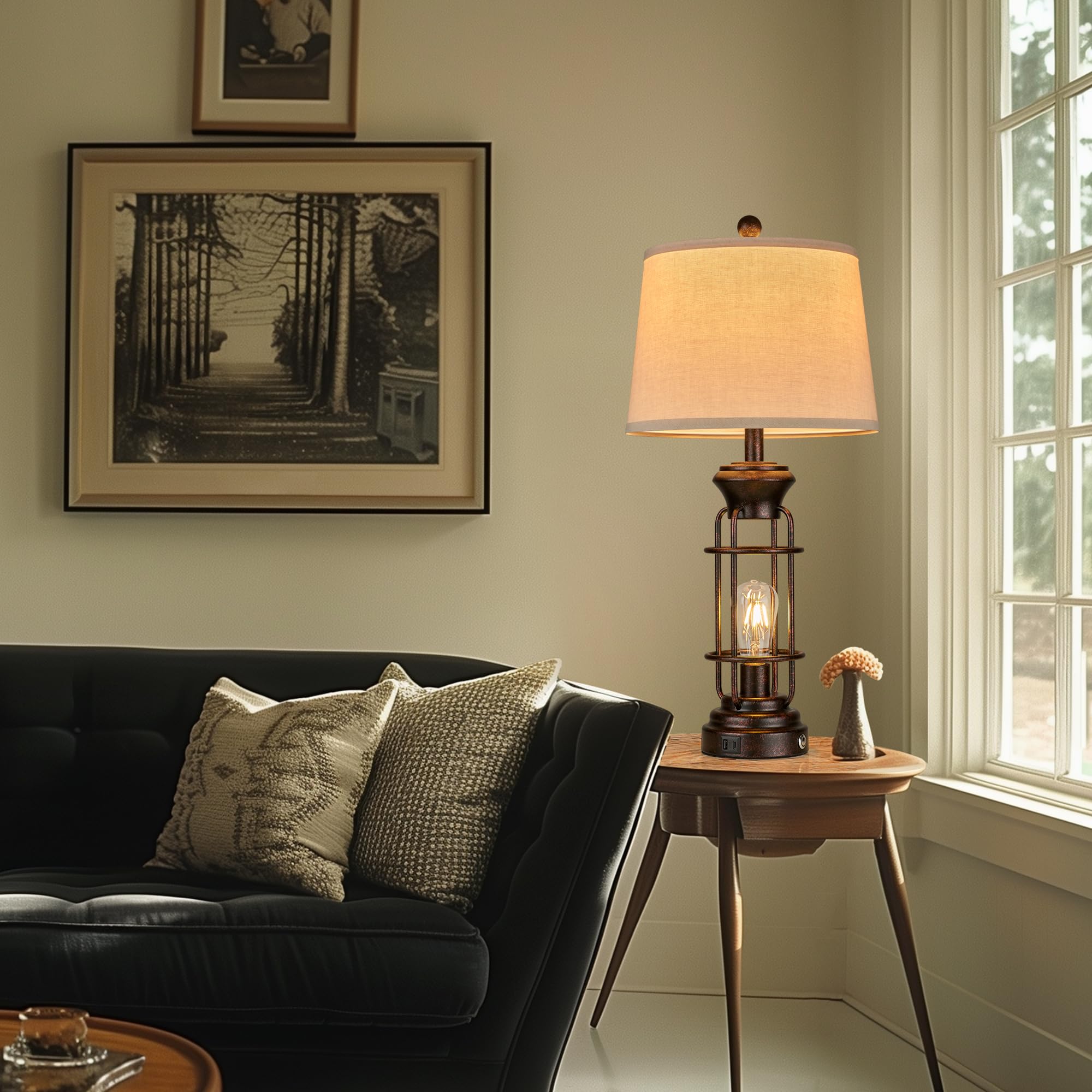 Reaketon Table Lamps For Living Room Set Of 2, 28'' Tall Farmhouse Table Lamp With Usb C+A Ports, Bedroom Lamps For Nightstand W