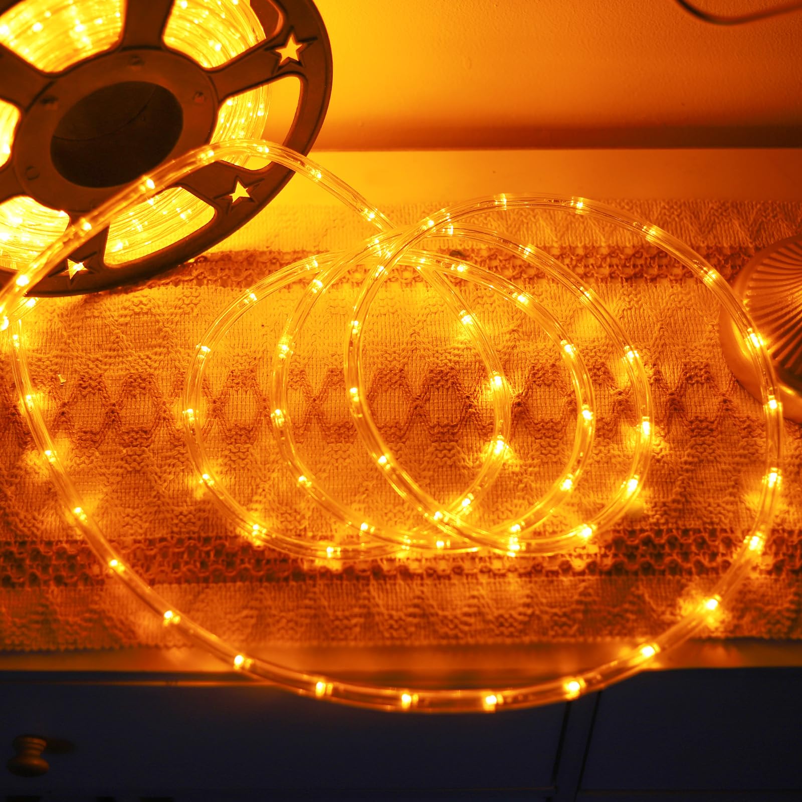 DINGFU 50ft LED Waterproof Rope Lights, Connectable Indoor Outdoor, PVC Tube, Red White Blue