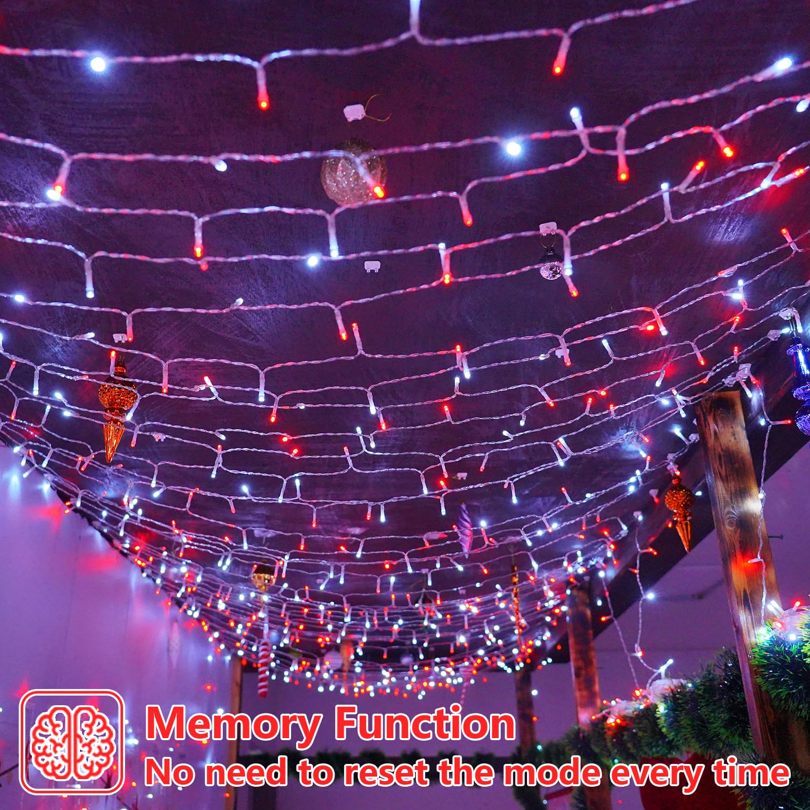 Yeguo 165Ft 500 Led Red And White Christmas Lights Outdoor Waterproof  Clear Wire String Lights Indoor Plug In  8 Modes Clear Wire Twinkle Tree Light For Xmas Party Garden