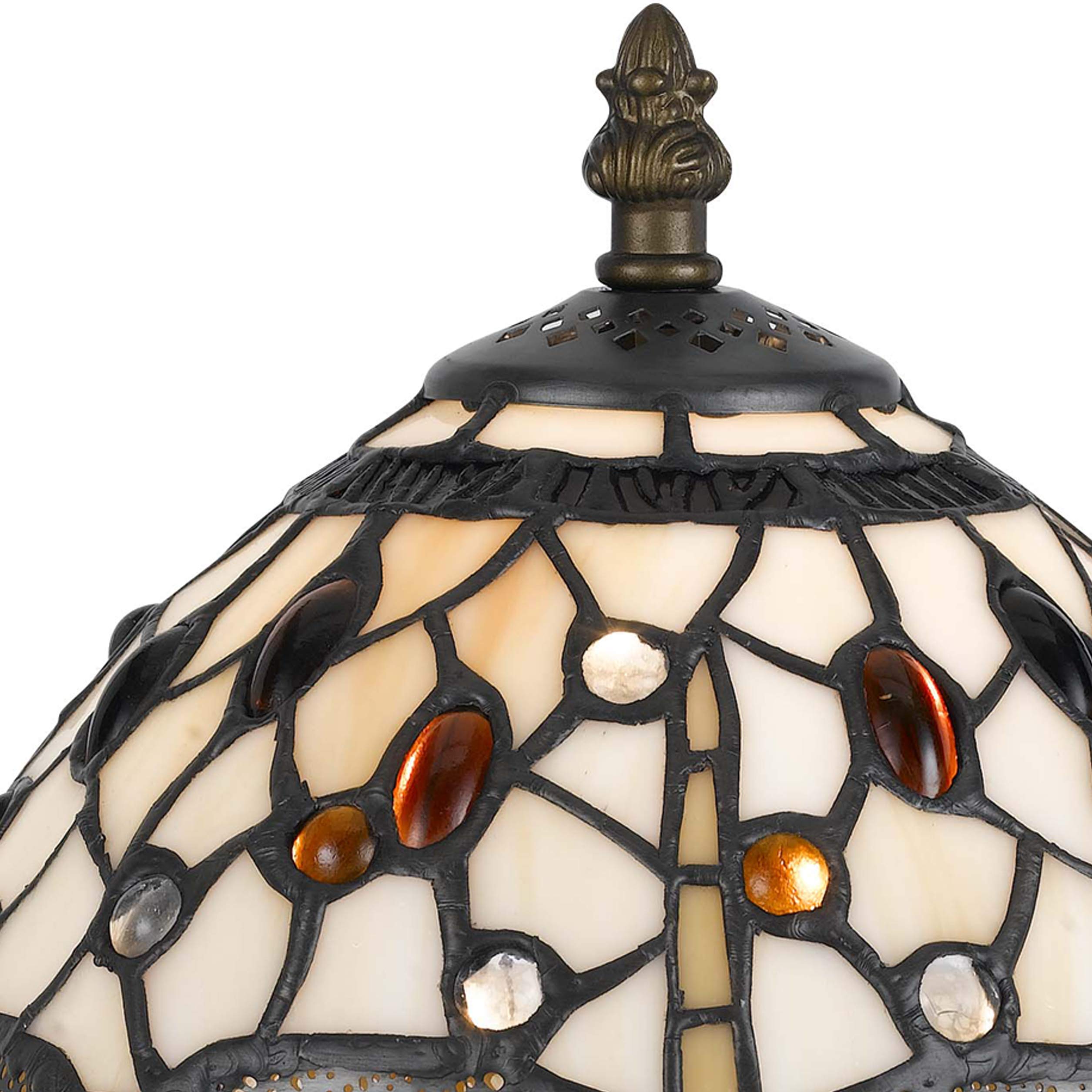 Benzara Tiffany Table Lamp, Metal Body, Dragonfly Design Shade, Multicolor, Model BM223642